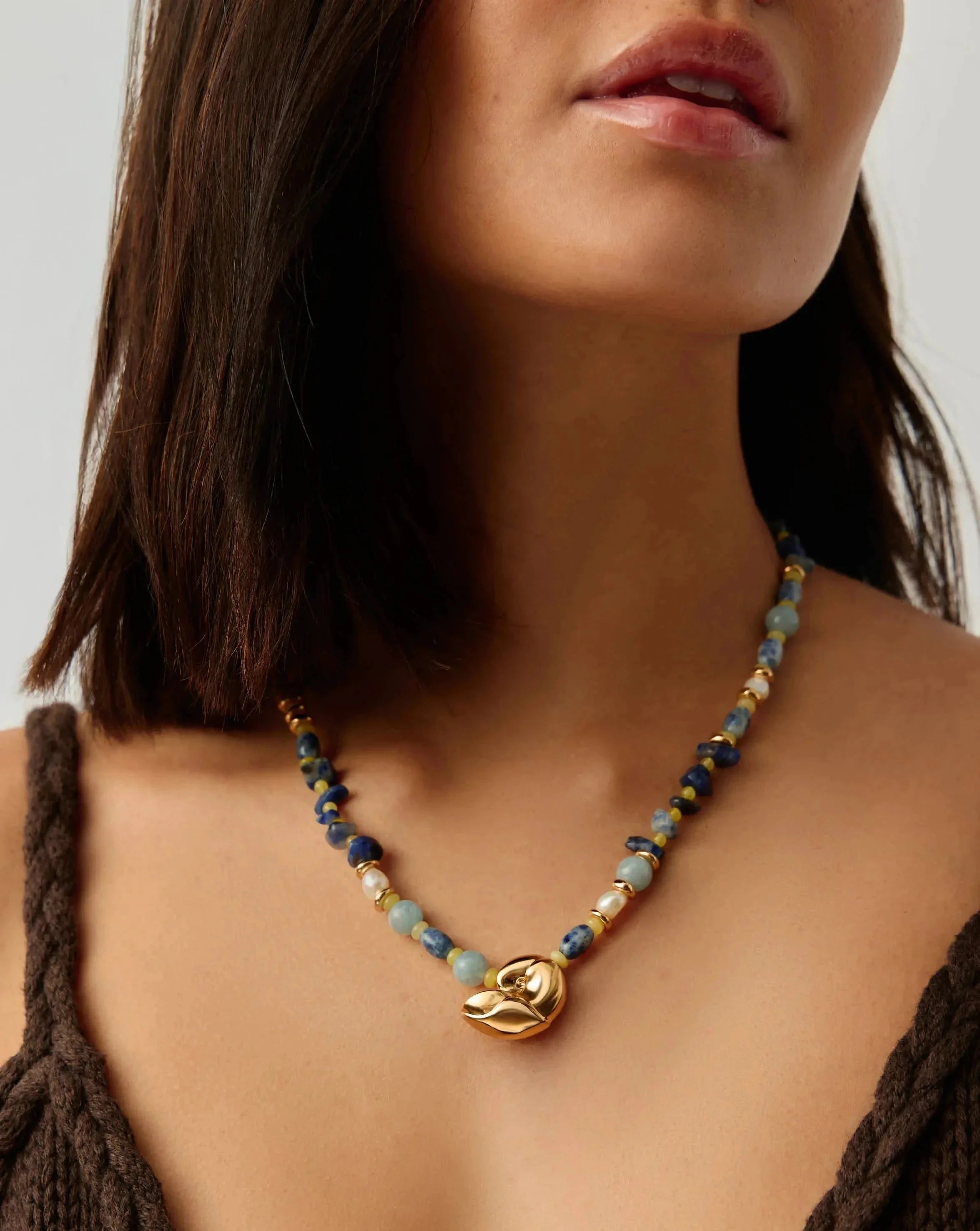 18k Gold Plated Multi Gemstone Shell Statement Beaded Necklace for Women - Elegant Boho Jewelry for Beach Parties, Weddings & Everyday Wear