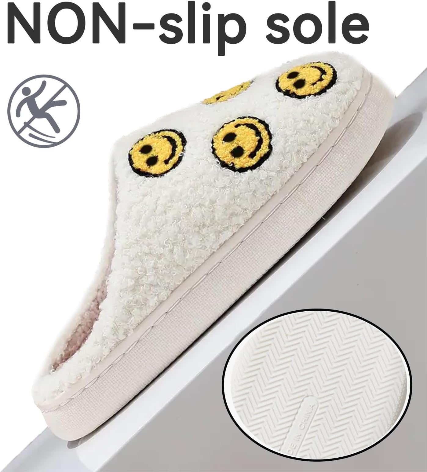Retro Smiley Face Slippers for Women & Men - Memory Foam Plush House Slippers - Warm Indoor Slip-On Shoes for Home, Dorm & Lounge Comfort