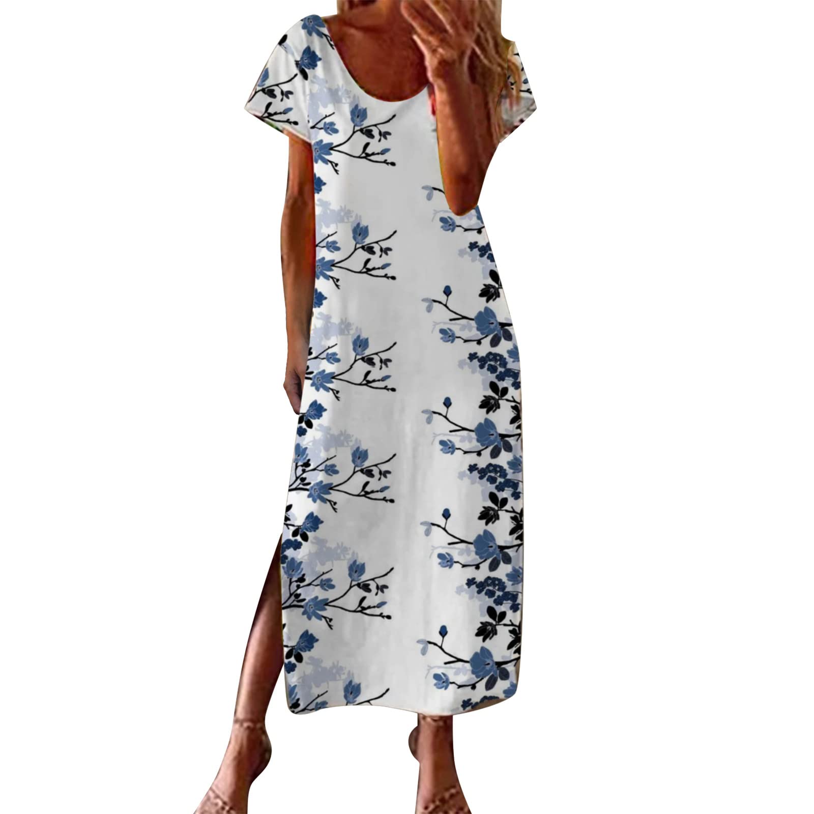 Boho Off-Shoulder Floral Print Maxi Dress for Women - Summer Beach Sundress, Spring Casual Sleeveless Dress with V-Neck - Perfect for Vacations, Music Festivals & Date Nights