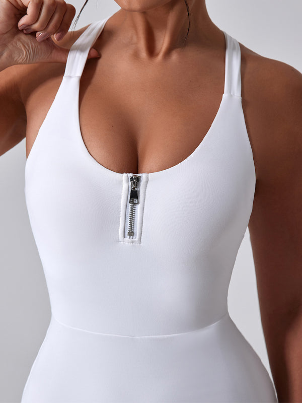 ZASUWA Women's U Neck Cross Back Zipper Quick Dry Dress - Perfect for Workout, Yoga, and Summer Outdoor Activities