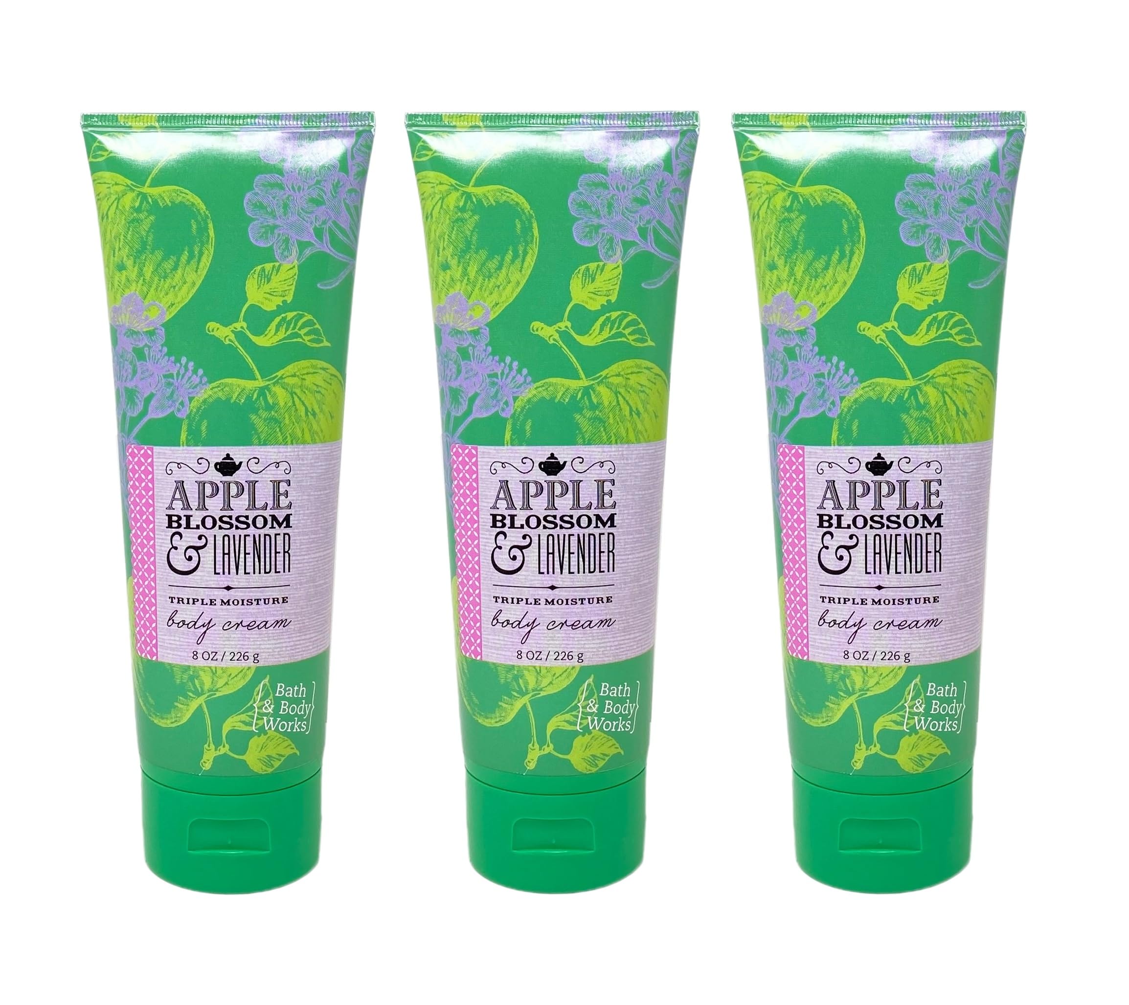 Bath and Body Works Signature Collection Apple Blossom & Lavender 3-Piece Body Cream Set - Triple Moisture Formula (8oz/226g Each) for Dry Skin Care & Daily Hydration - Perfect for Gifts, Spa Days & Self-Care Routines