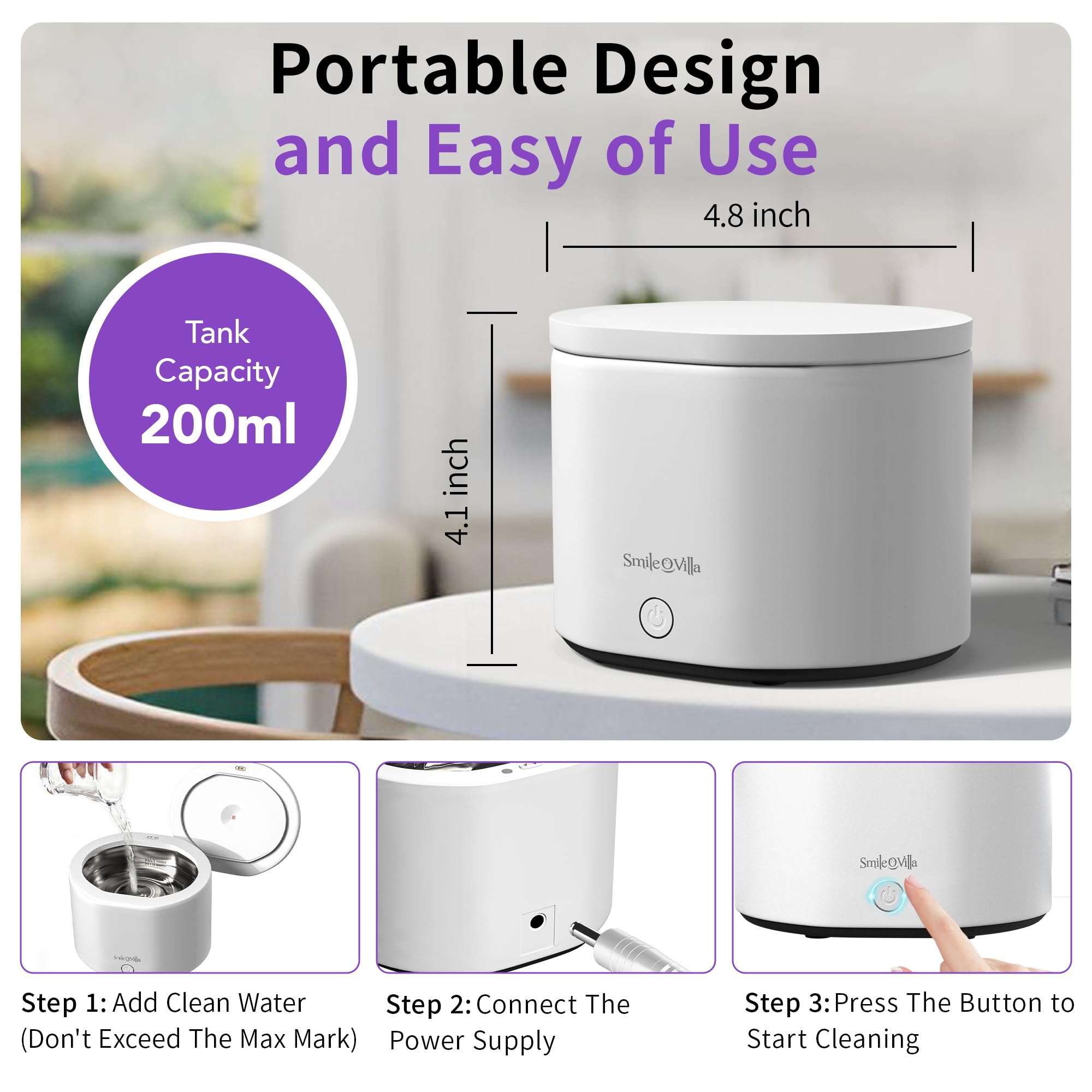 Professional Ultrasonic Jewelry & Dental Cleaner with UV Light - Sonic Cleaner for Retainers, Invisalign, Dentures, Mouth Guards, Night Guards - Perfect for Home & Travel Dental Care
