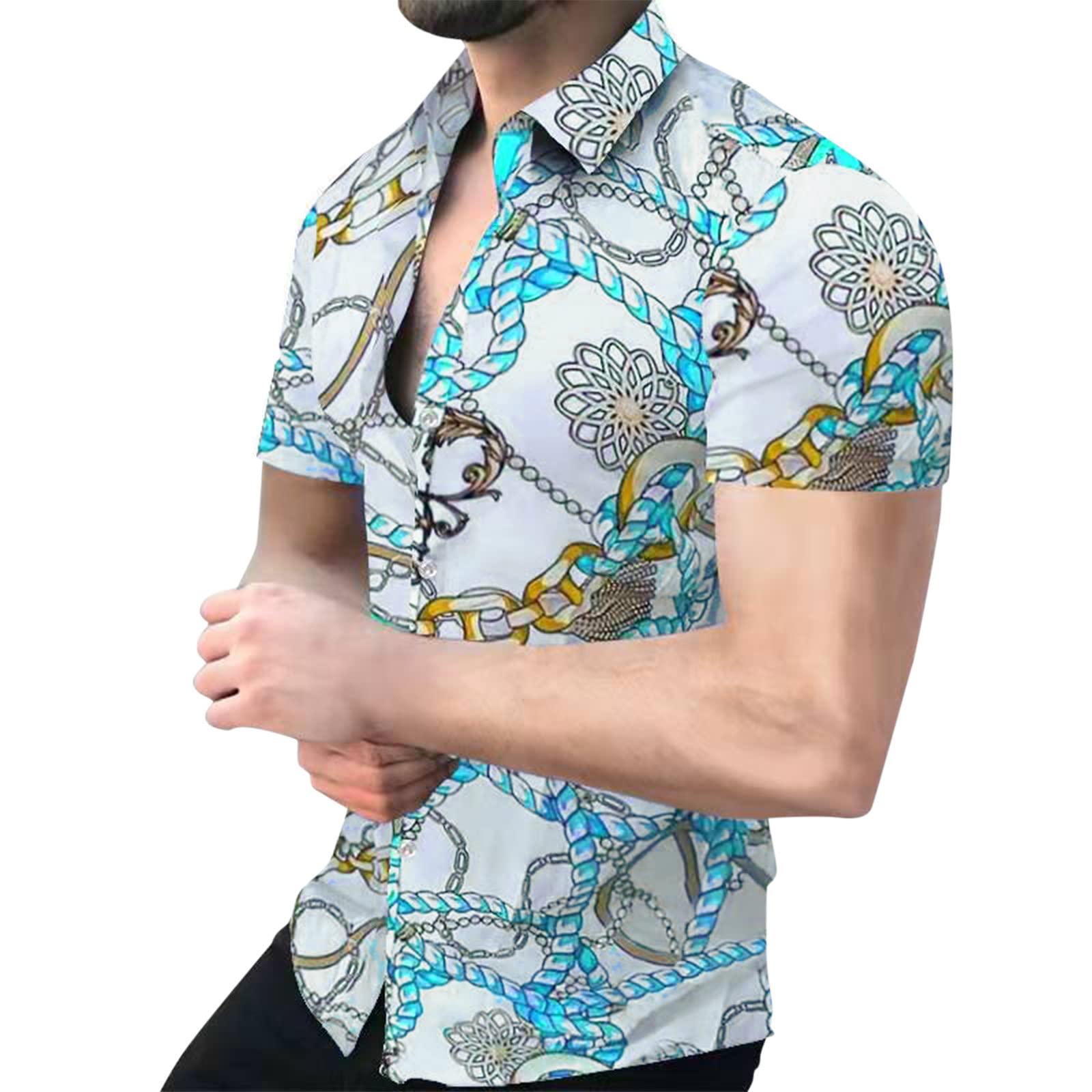 XXBR 2022 New Men's Hawaiian Shirts - Summer Short Sleeve Button Down Shirt with Splash-Ink Graphic Print & Lapel Design - Casual Beach Wear, Vacation Outfit, Party Shirt for Men