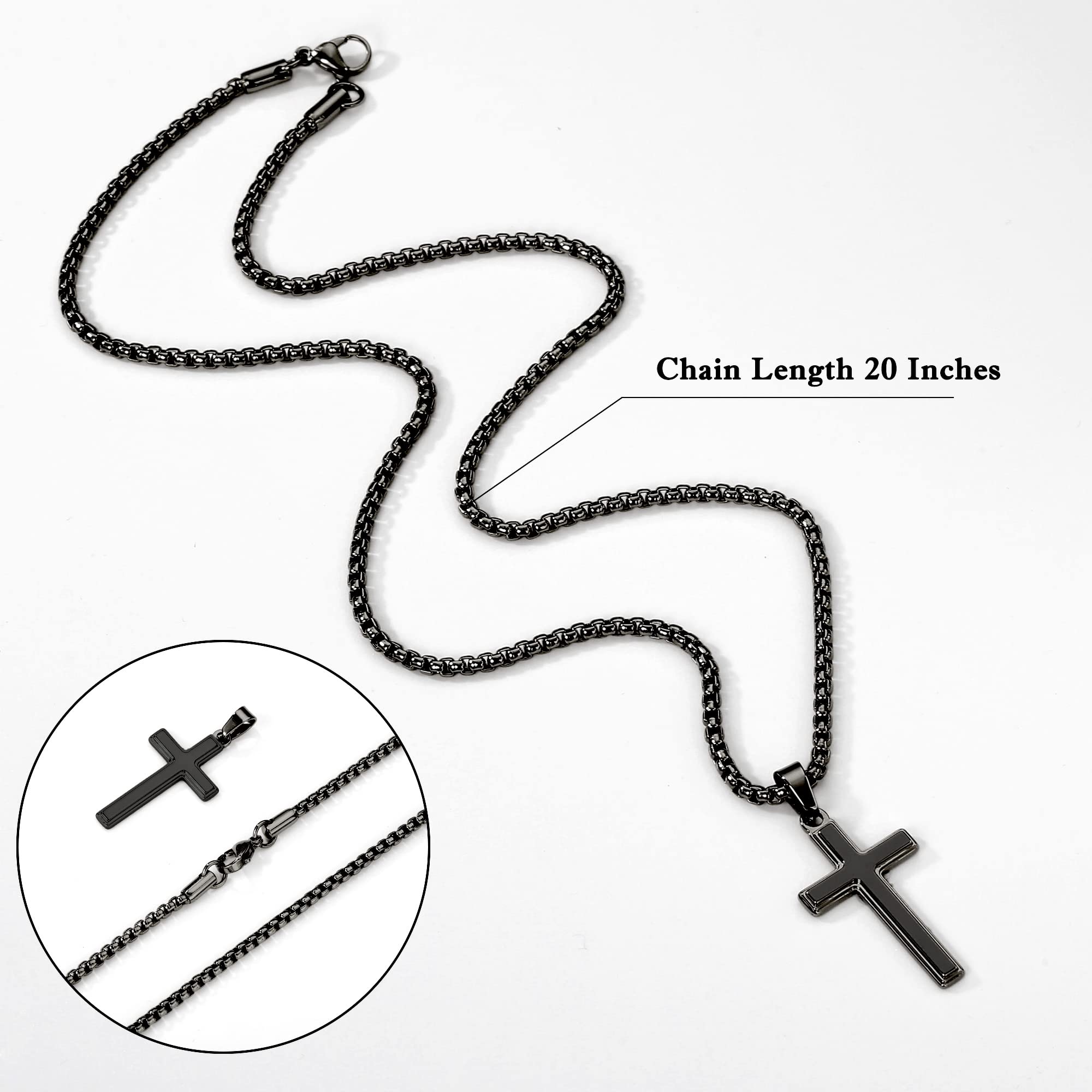 Stainless Steel Cross Necklace for Men - Black/Gold/Silver Religious Jewelry Gifts for Dad, Son, Husband - Birthday, Christmas, Baptism & Everyday Wear - Durable & Hypoallergenic Men's Necklace