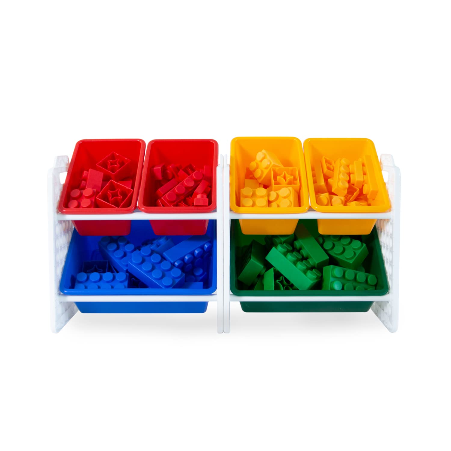 UNiPLAY 6-Bin Toy Organizer with Removable Storage Bins - Kids Bookshelf, Lego Storage, School Supplies Organizer - Sturdy Baseplate Frame (Primary Colors) - Perfect for Playrooms, Classrooms & Home Organization