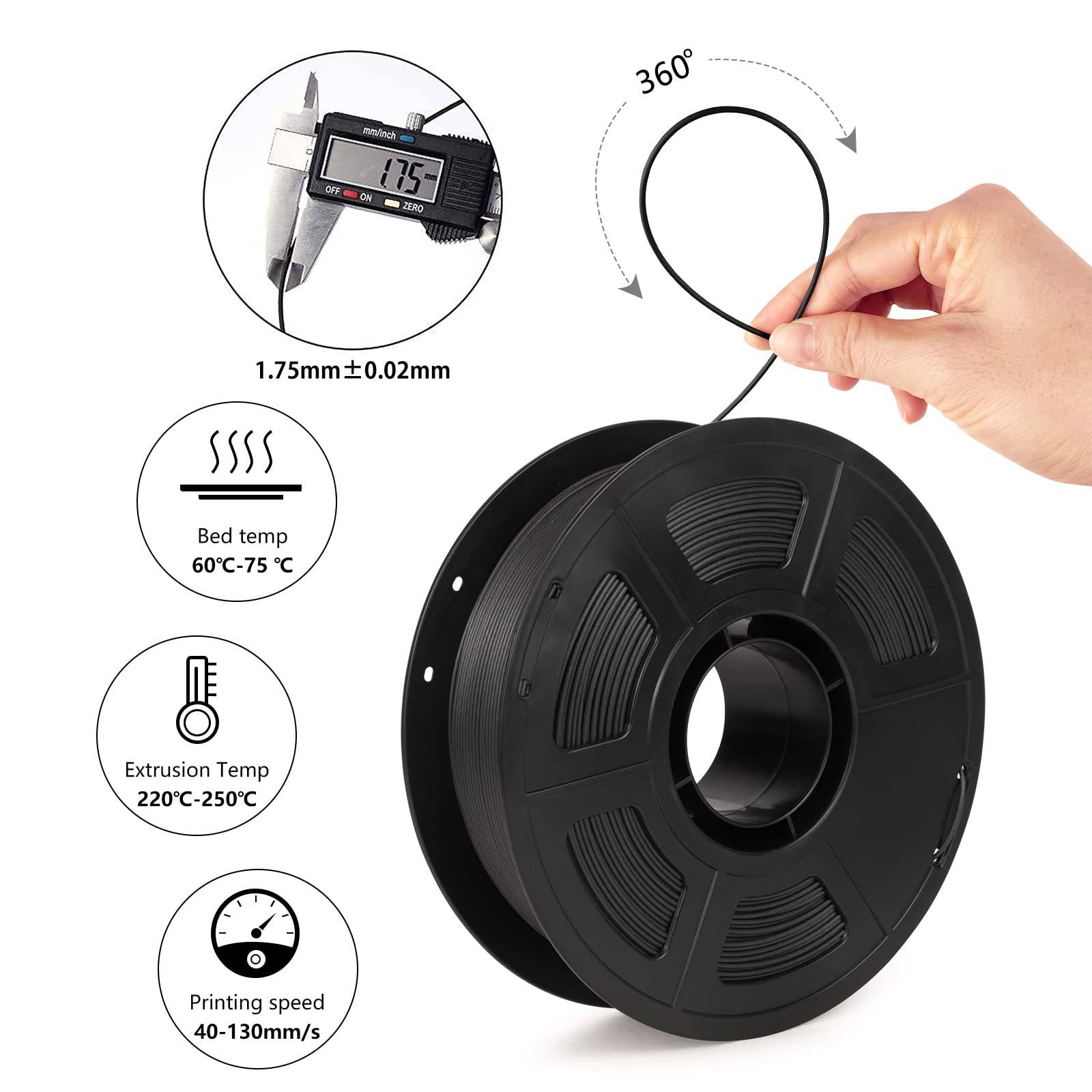 Premium IEMAI Carbon Fiber PETG Filament 1.75mm - 20% Carbon Filled 3D Printer Filament (1kg Spool, Matte Black) for High-Strength Functional Parts, RC Cars & Engineering Prototypes