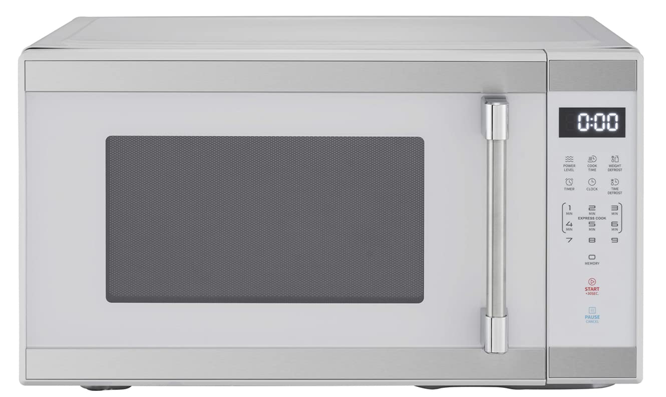 1.1 Cu. Ft 1000W Compact Microwave Oven - Stainless Steel White | Perfect for Small Kitchens, Dorms & Office Break Rooms