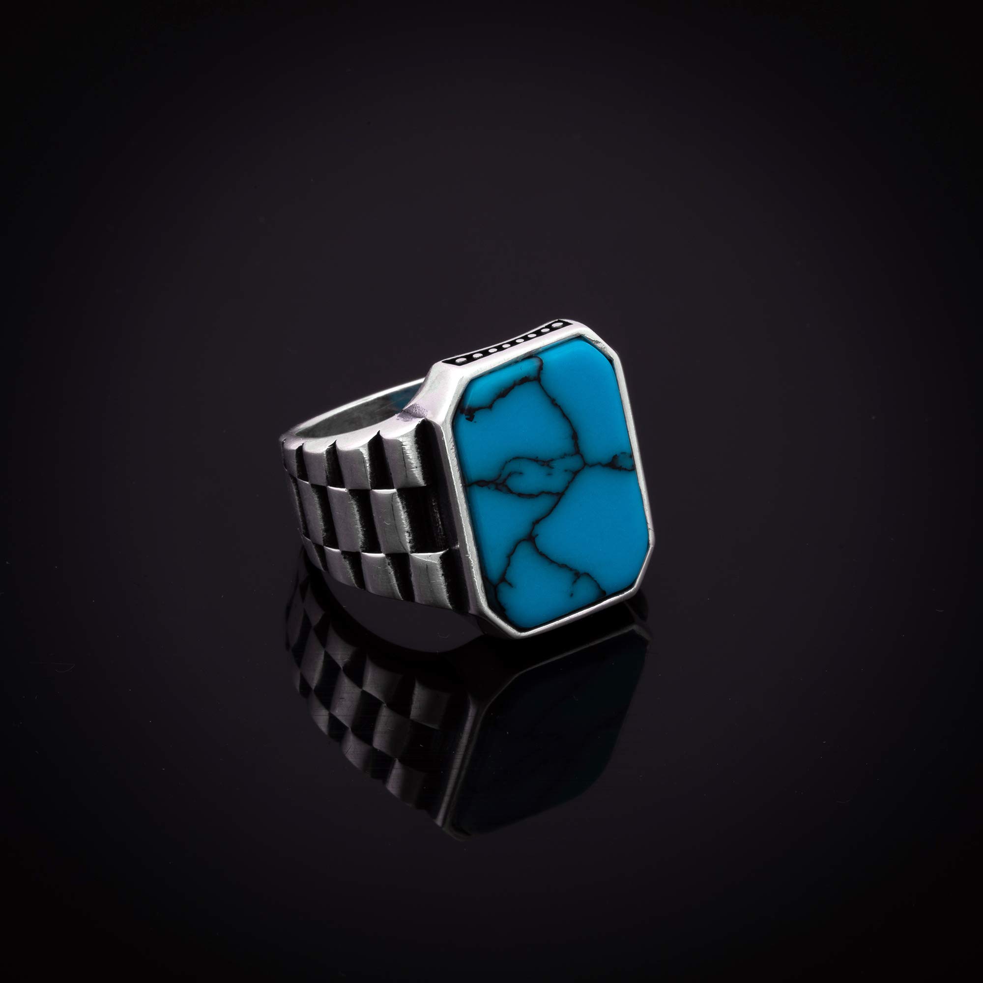 Men's Silver Ring with Turquoise Stone - Stylish Watch Strap Design for Gifts