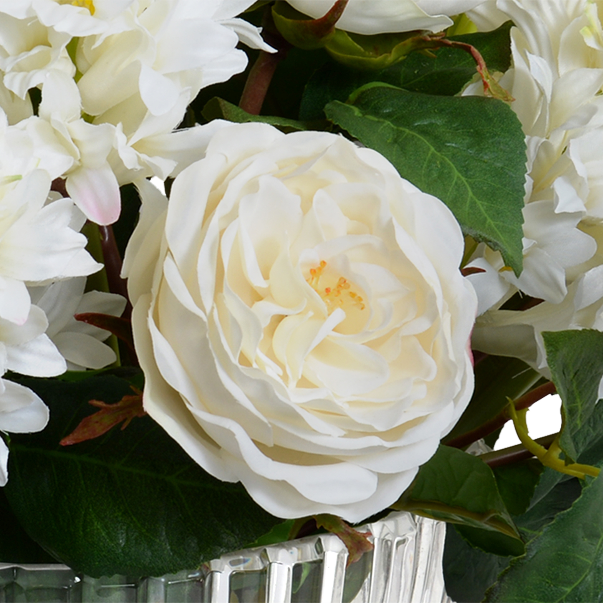 19 Faux Roses & Hyacinth Silk Flower Arrangement in Elegant Crystal Vase - Perfect for Home Decor, Wedding Centerpieces, and Office Table Decorations