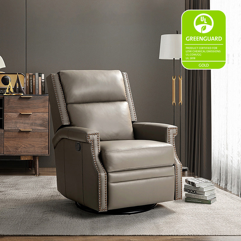 Canace Modern Genuine Leather Manual Glider Rocker Recliner Chair - Comfortable Swivel Lounge Chair for Living Room, Nursery, and Office Relaxation