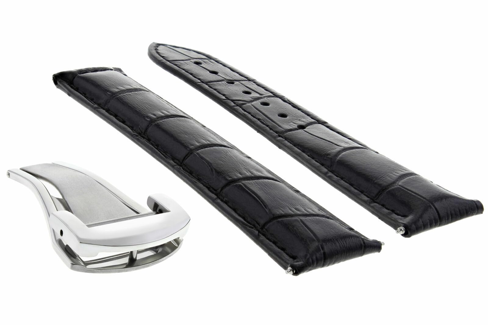 22mm Genuine Leather Watch Band with Deployment Buckle - Compatible with Oris Artix Sport - Black Replacement Strap for Men's Watches | Perfect for Business, Casual & Everyday Wear