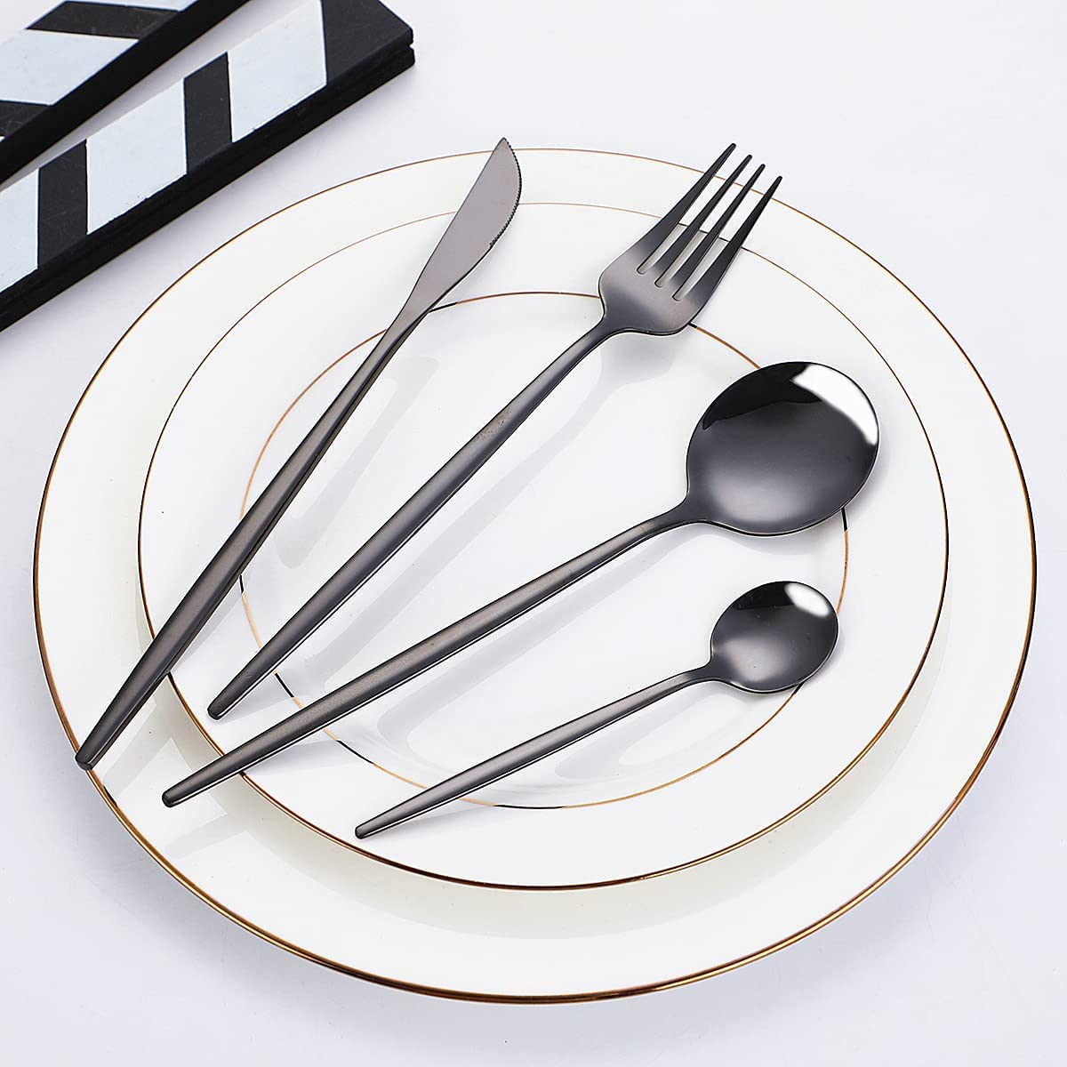 Premium STAR WORK Matte Black Flatware Set - 24-Piece Stainless Steel Forks & Spoons for Home, Kitchen, Restaurant & Hotel Use - Satin Finish, Dishwasher Safe - Elegant Dining Utensils for Everyday Meals, Dinner Parties & Catering Events