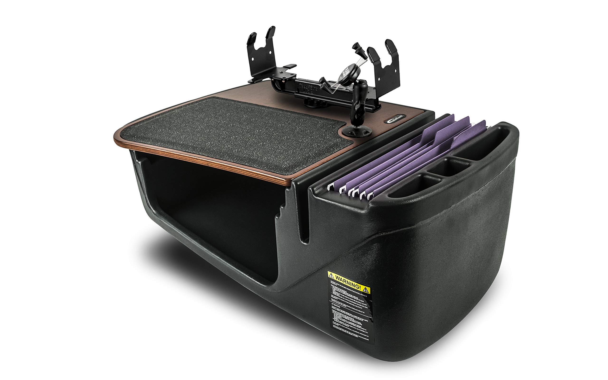 AutoExec AUE08350 Efficiency GripMaster Car Desk - Mahogany Finish with Built-in 200W Power Inverter, Phone Mount & Printer Stand | Perfect for Mobile Office, Road Trips & Remote Work in Vehicles