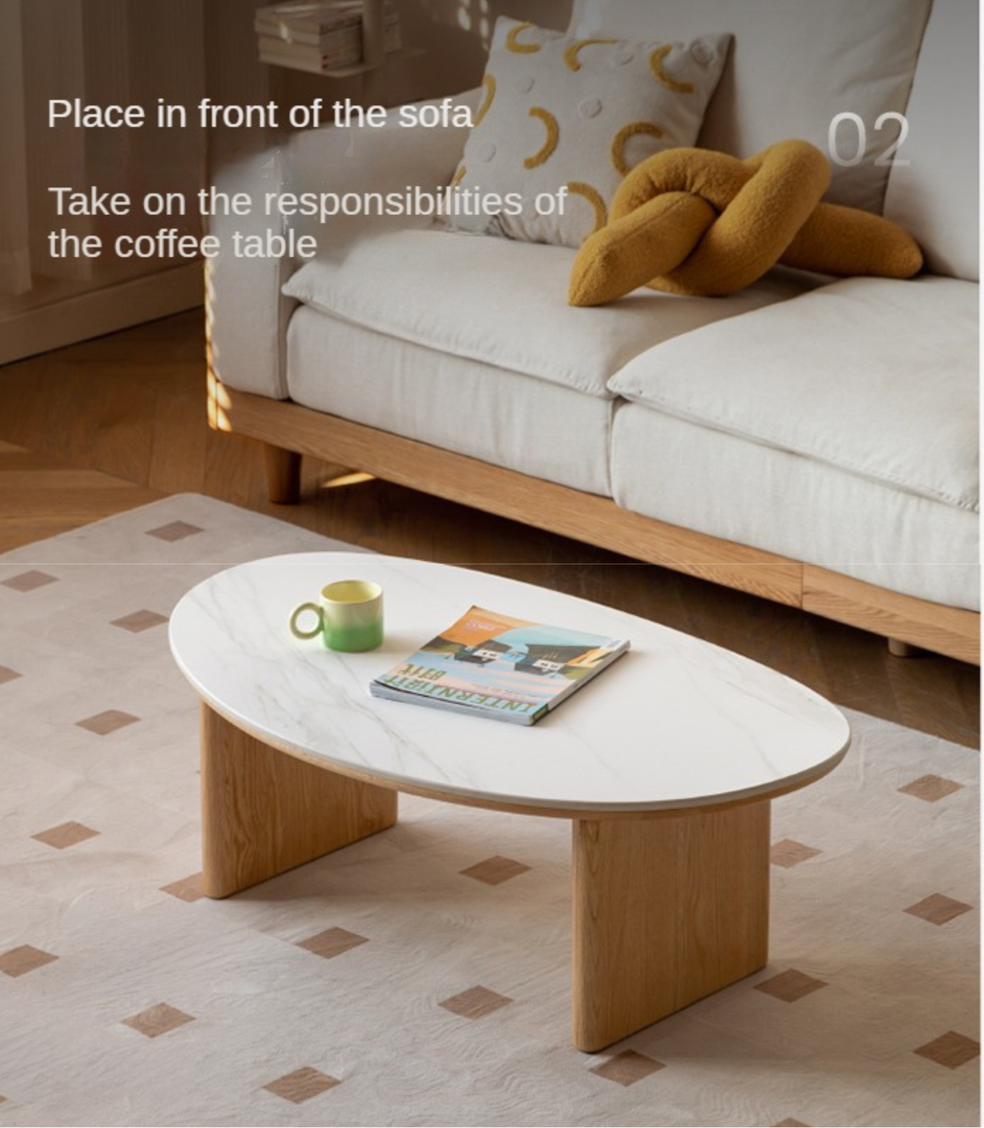 Solid Oak Wood Modern Rock Plate Coffee Table - Stylish Living Room Furniture for Home Decor & Relaxation