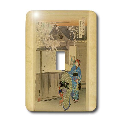 3D Printed Gekko Vintage Painting Japanese Geisha Floral Light Switch Cover - Decorative Wall Plate for Home, Bedroom, Bathroom & Office Decor