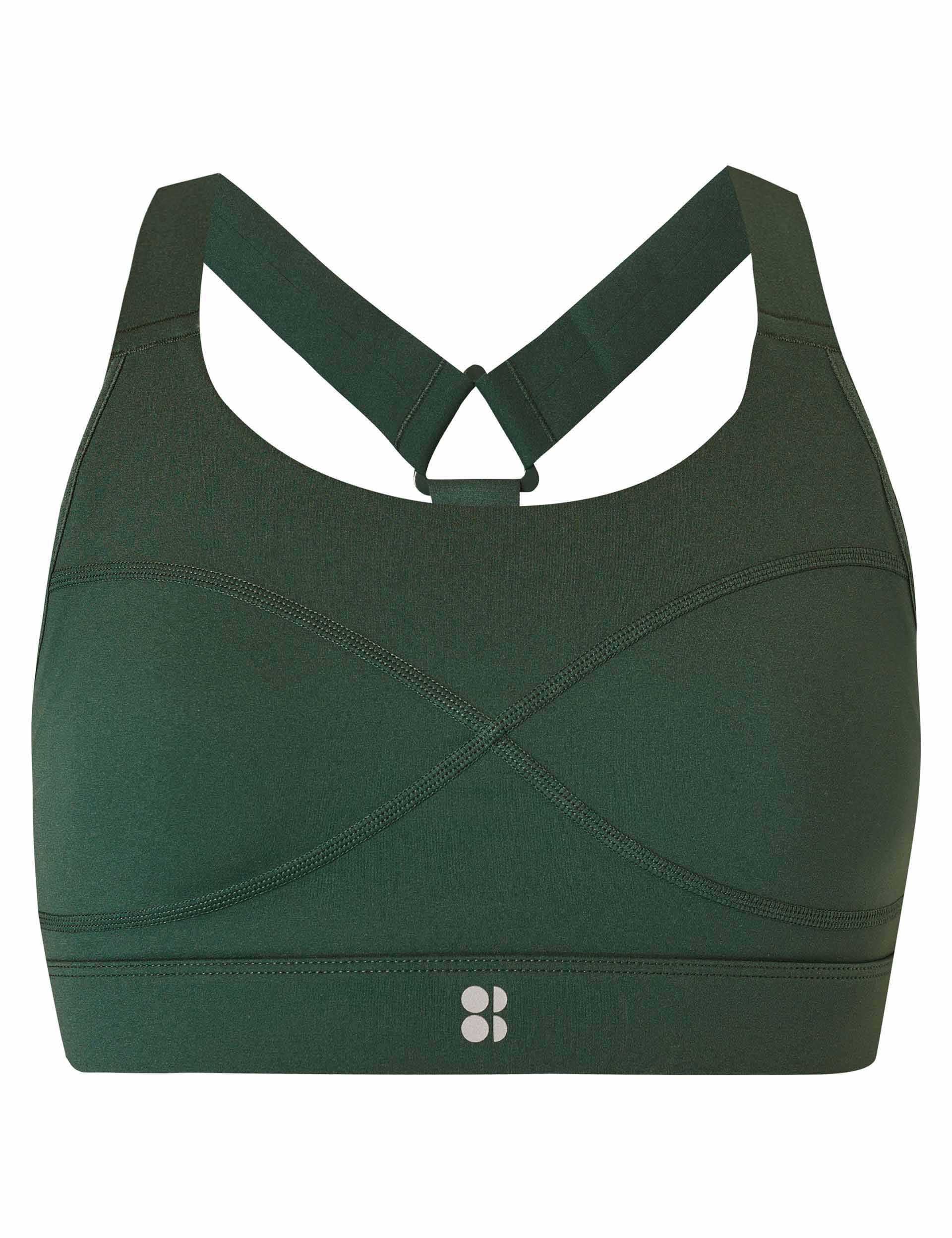 Power Medium Support Sports Bra for Women - Trek Green - High Impact Workout, Running, Yoga & Gym Fitness