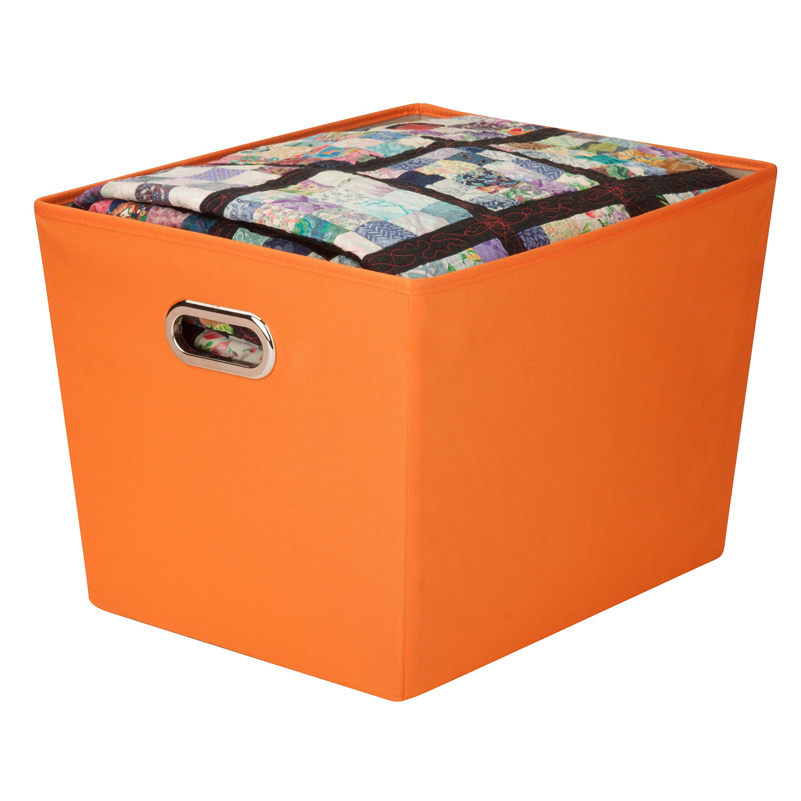Honey-Can-Do Large Orange Decorative Storage Bin with Chrome Handles - Perfect for Home Organization, Closet Storage & Kids' Room Decor