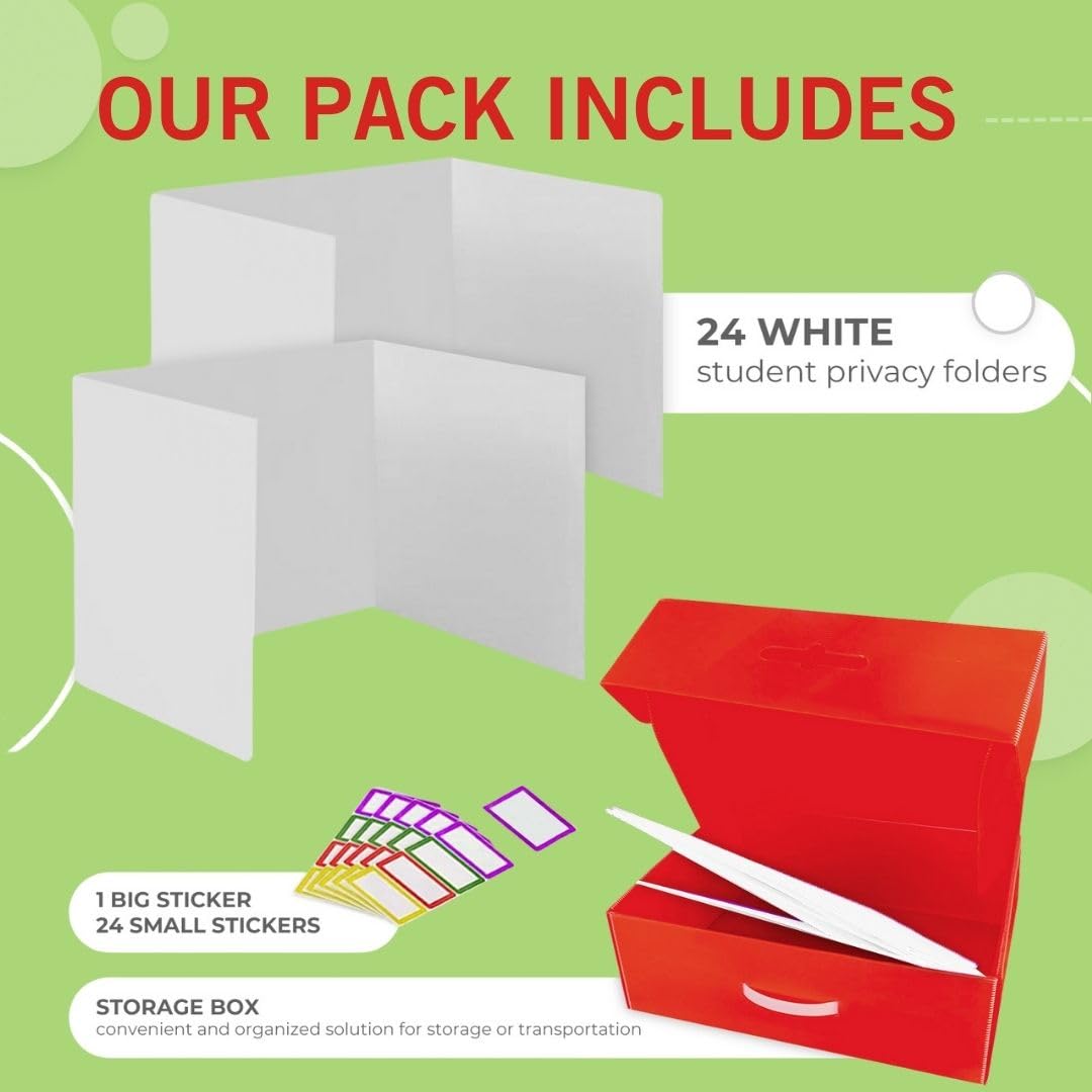 24 Plastic Privacy Folders for Students - Waterproof Desk Dividers for Classrooms & Testing