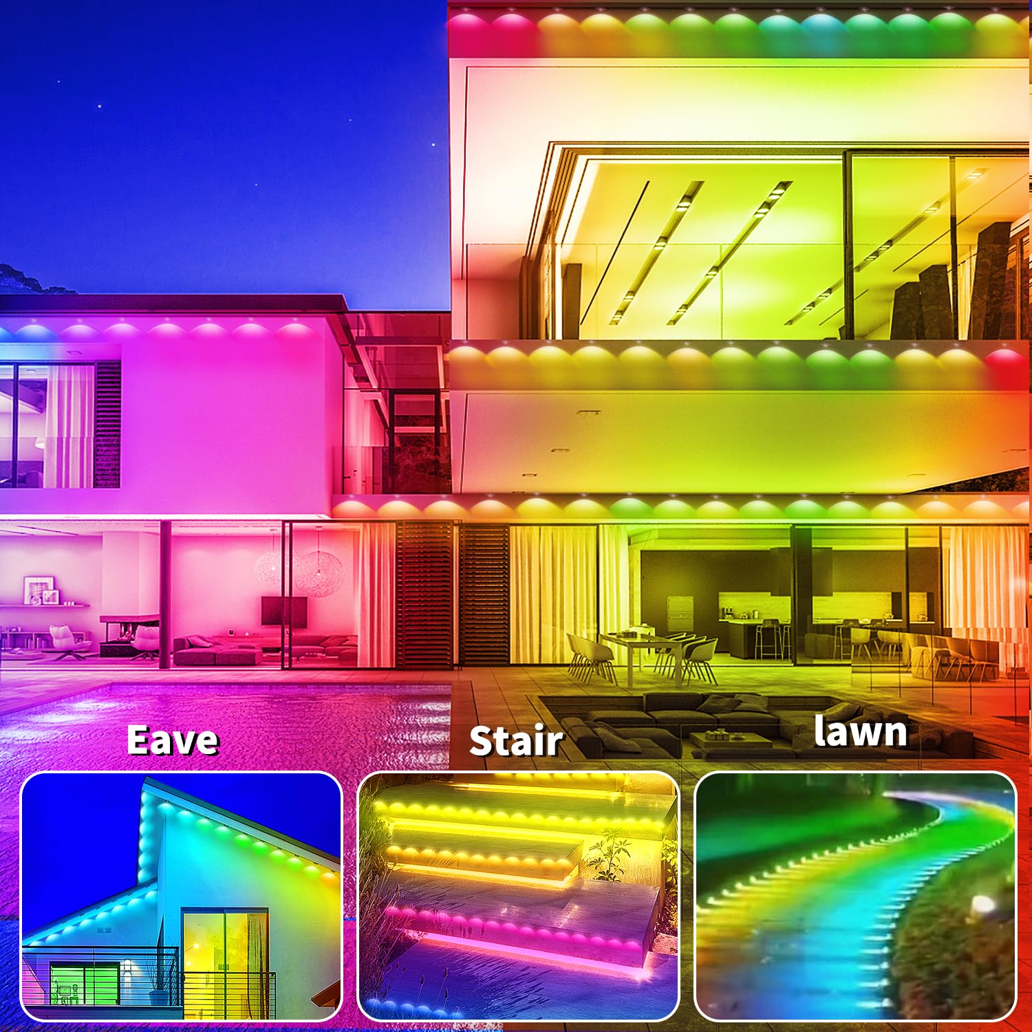 100ft RGB Permanent Outdoor Lights with App & Remote Control - IP67 Waterproof LED String Lights for Christmas, Halloween, Garden & House Decor - Perfect for Patio, Roof, Fence & Landscape Lighting