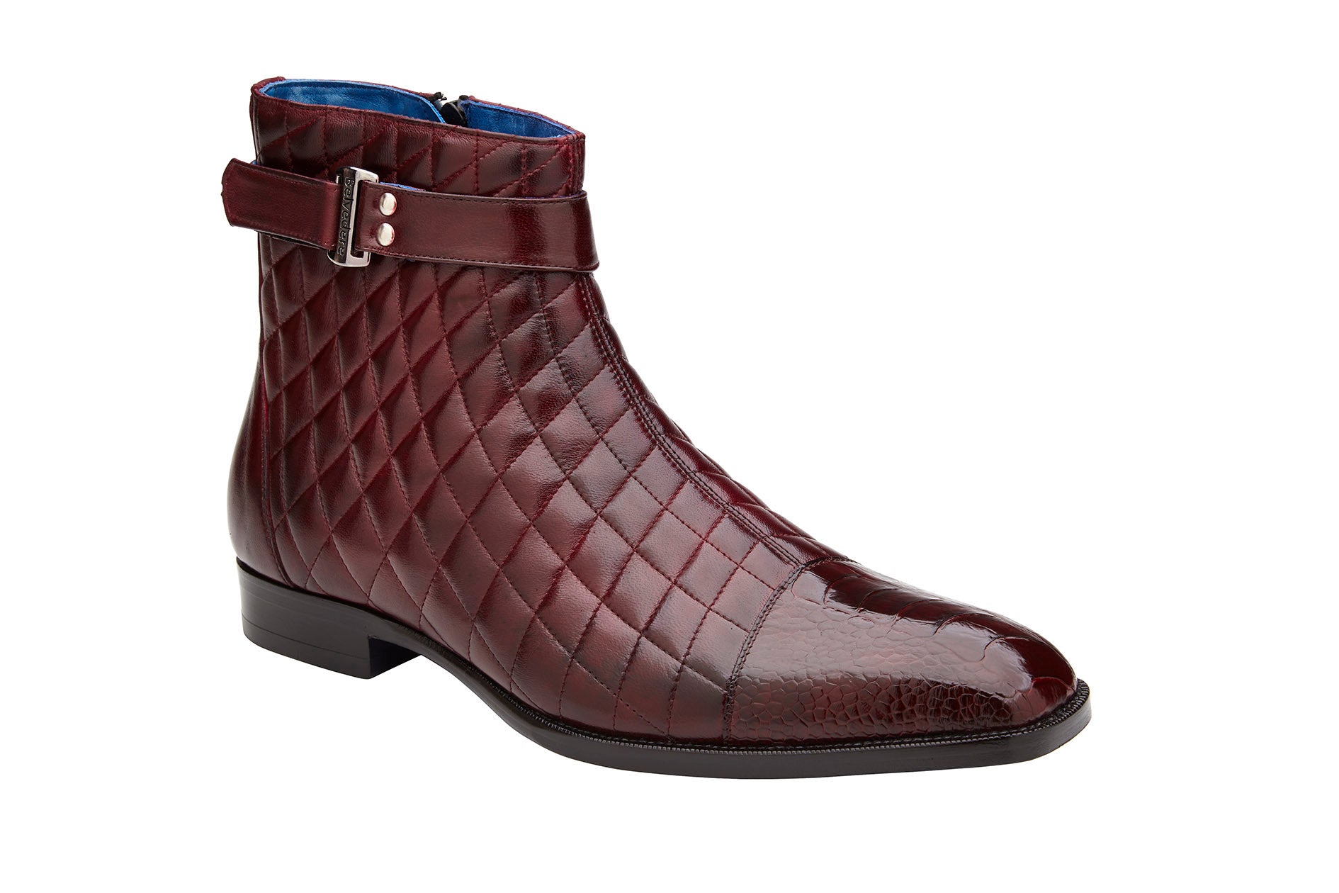 Belvedere Libero Genuine Ostrich Leg & Quilted Leather Boots - Antique Dark Burgundy R80 - Stylish Cowboy Boots for Western Wear & Country Fashion