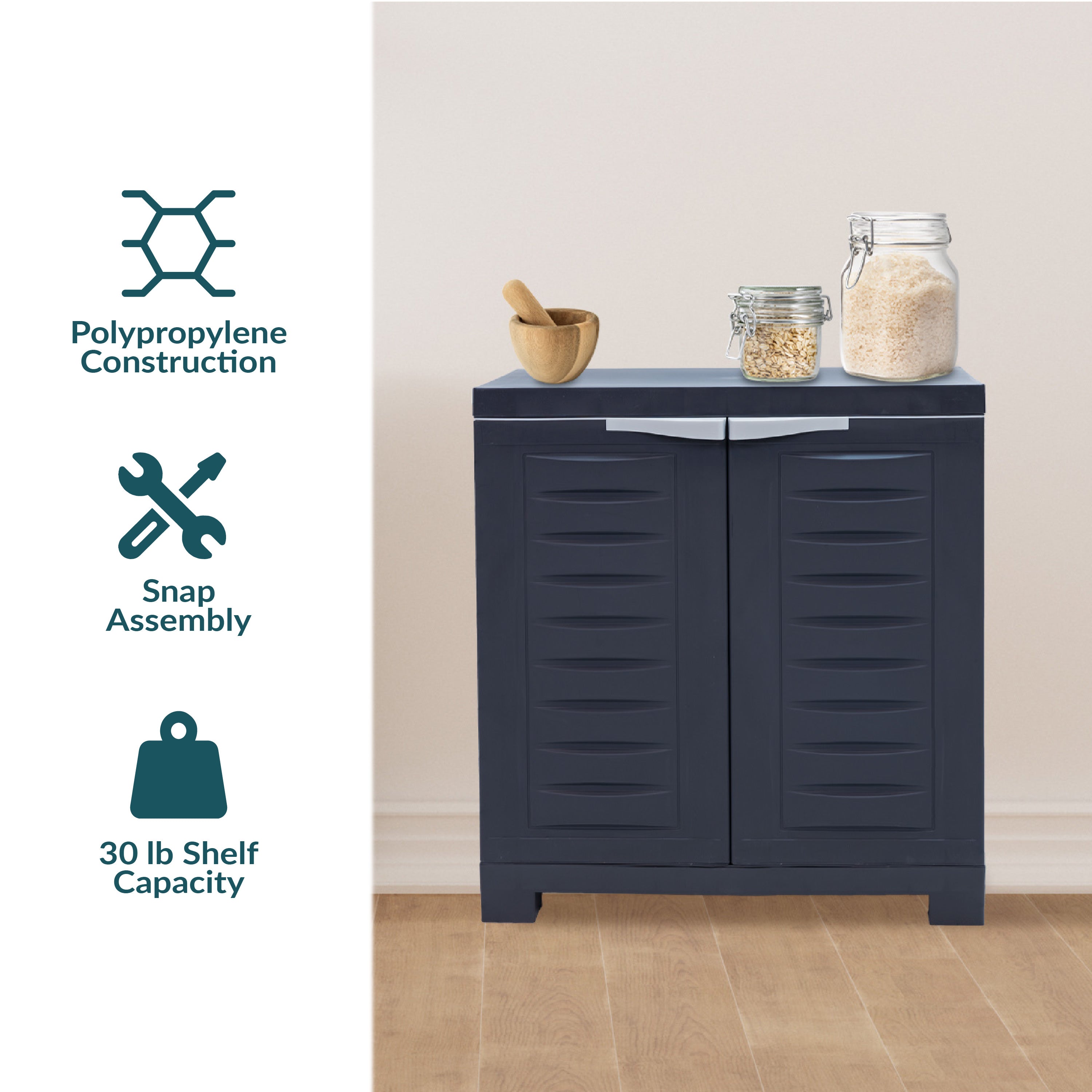 Durable Plastic Garage Storage Cabinet with Adjustable Shelves - Heavy-Duty Organizer for Tools, Gardening Supplies & Home Organization