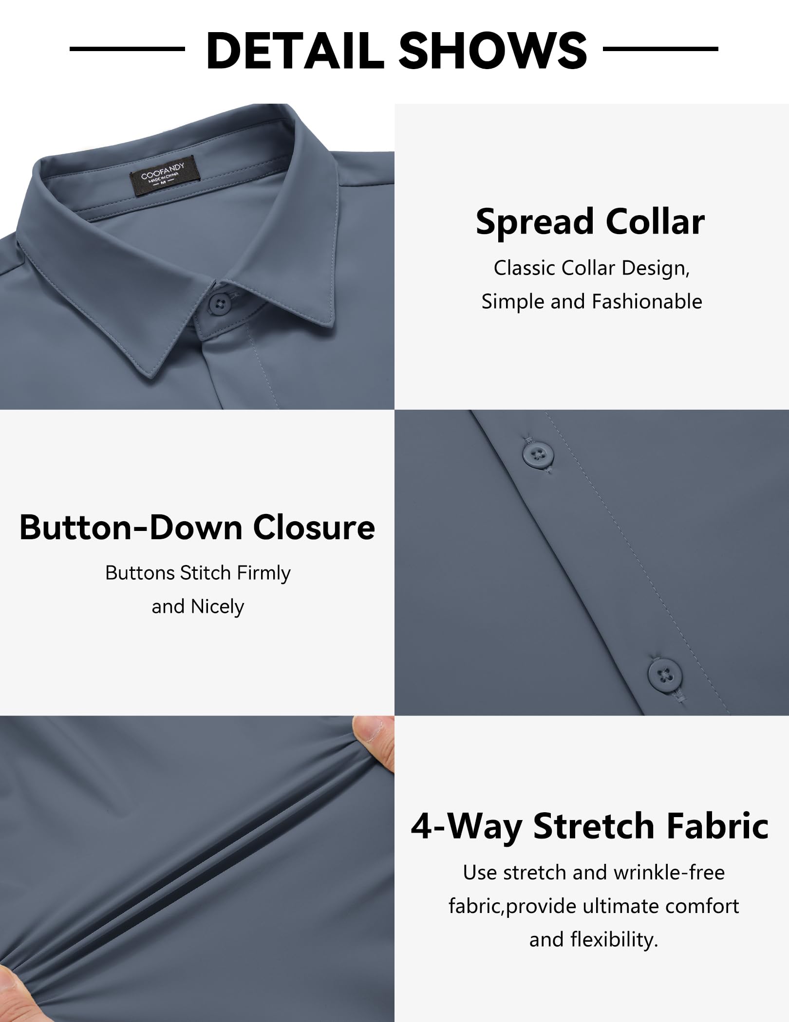 COOFANDY Men's Stretch Dress Shirts - Slim Fit Long Sleeve Wrinkle Free Business Shirt for Office, Interview & Formal Occasions