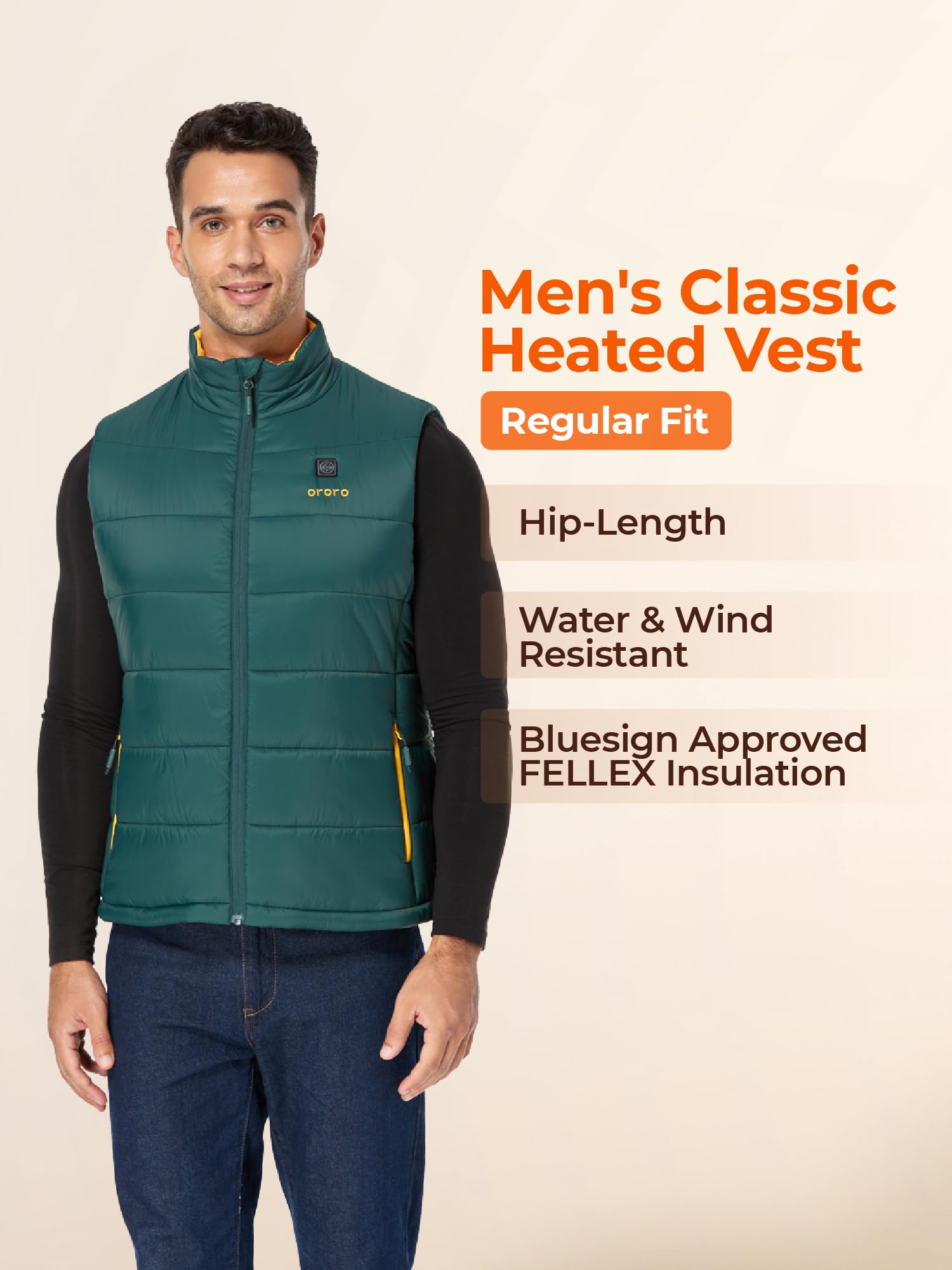 ORORO Men's Lightweight Heated Vest with Battery Pack - USB Rechargeable Winter Jacket for Outdoor Activities, Hunting, and Camping - Black (Charger Not Included)