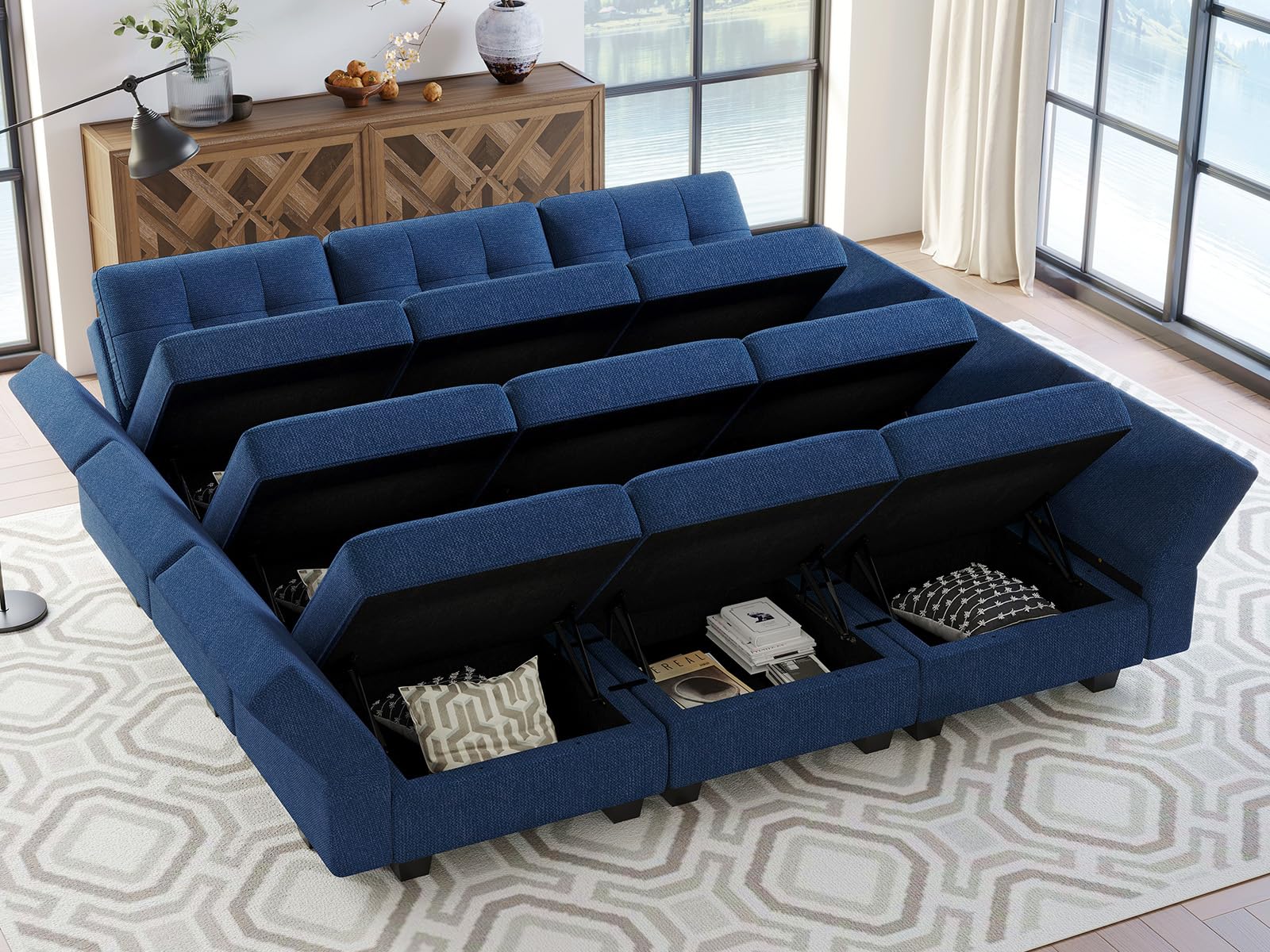 Belffin Modular Sectional Sleeper Sofa with Storage - Oversized 9-Seat Convertible Sofa Bed in Blue for Living Room | Perfect for Family Gatherings, Movie Nights & Guest Accommodations
