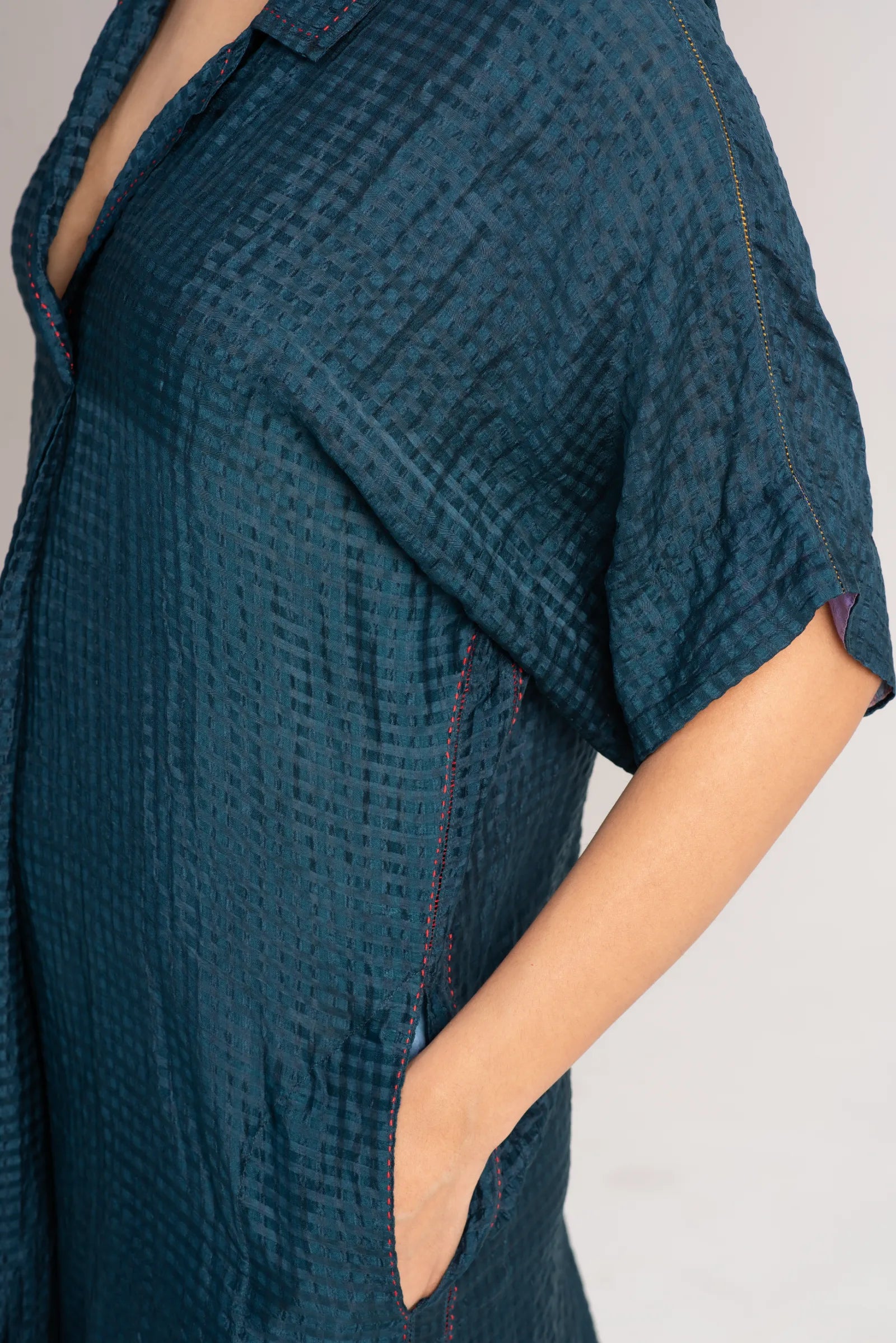 Elegant Padmini Silk Dress in Teal Checkered Pattern - Perfect for Weddings, Parties & Special Occasions