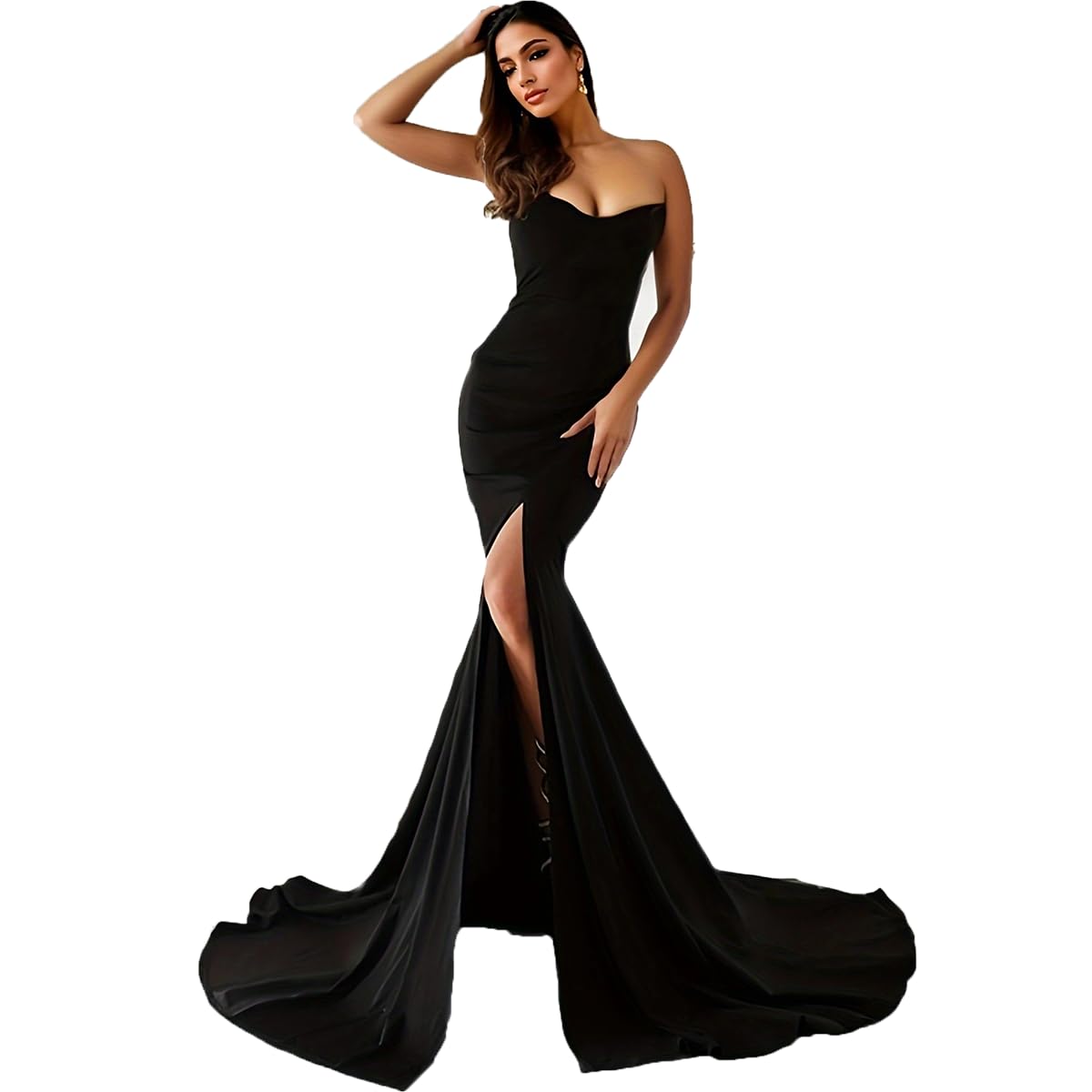 Elegant Strapless Long Evening Gown for Prom, Wedding & Formal Events - Sexy Front Slit Floor-Length Dress for Special Occasions
