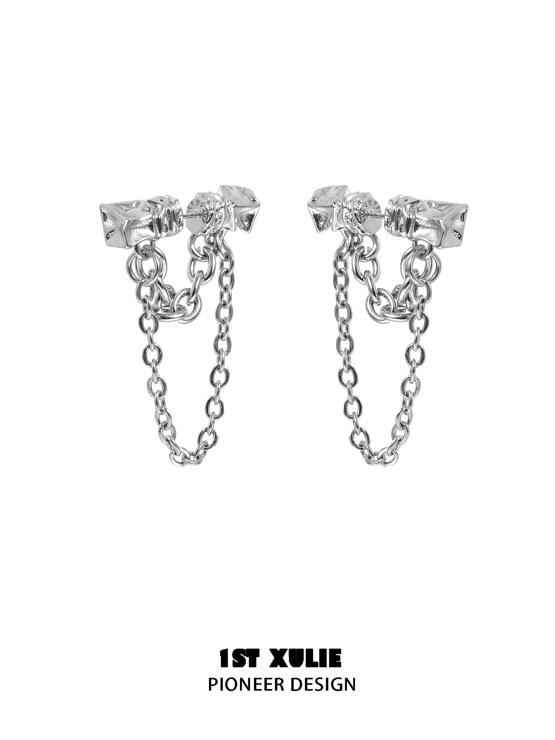 Sterling Silver S925 Block Chain Earrings for Women - Trendy Chunky Link Drop Earrings for Party, Date Night & Everyday Wear