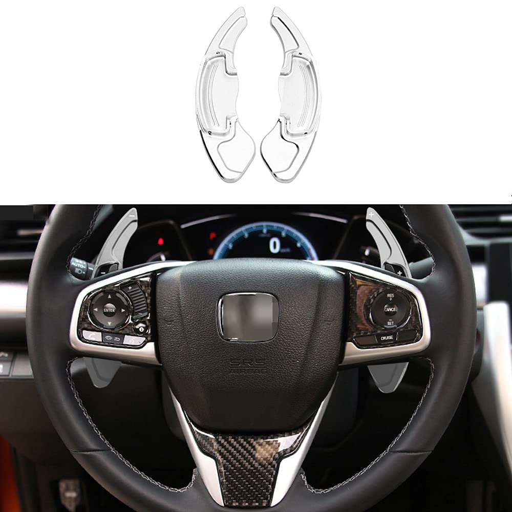 Rifoda Aluminum Alloy Steering Wheel Shifter Paddles Extension for 10th Gen Honda Civic 2016-2021, Accord 2013-2020, CR-V - Silver (2PCS) - Interior Upgrade Accessories for Enhanced Driving Experience