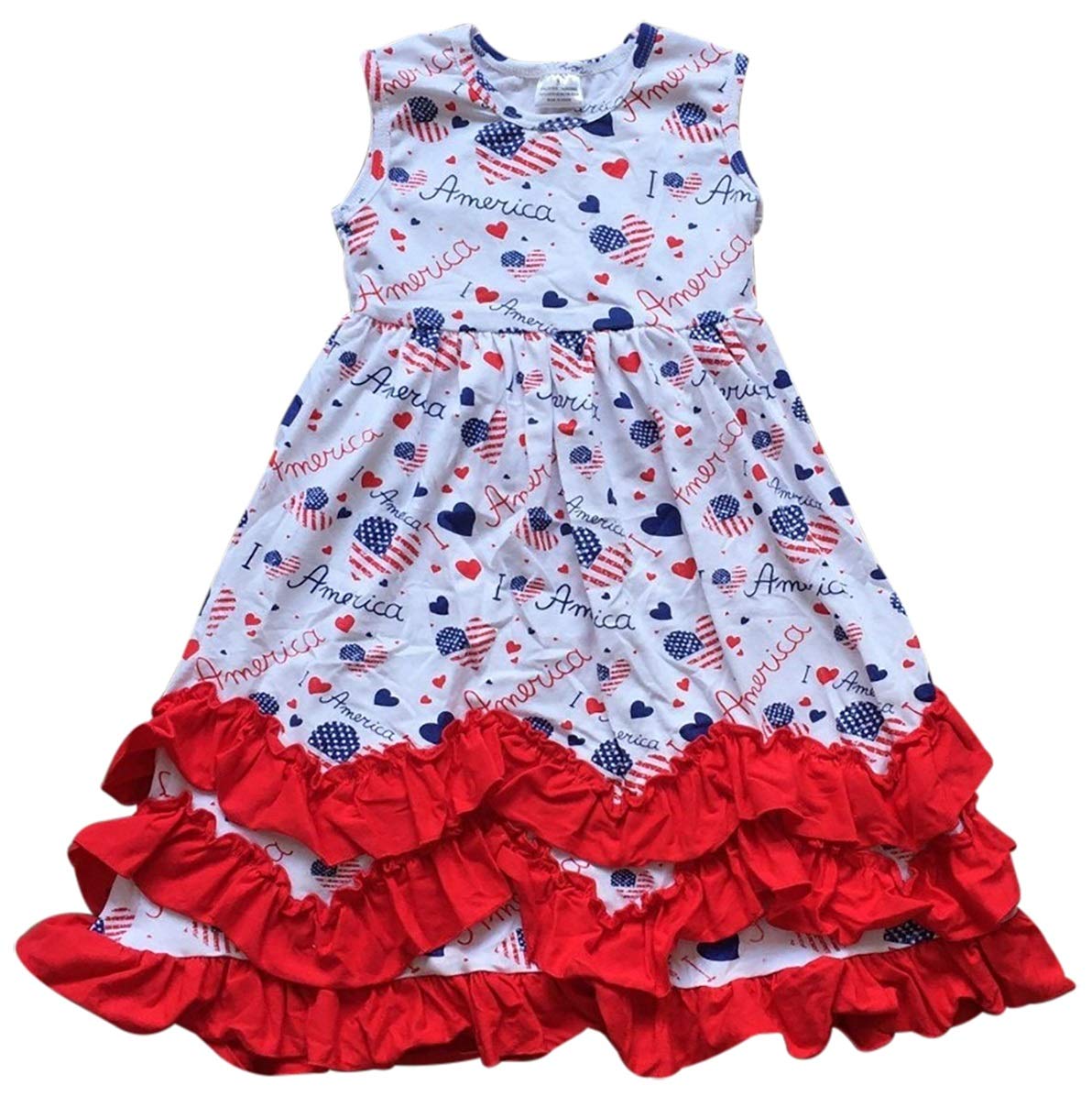 Little Girls American Flag Unicorn Fireworks Birthday Party Flower Girl Dress - 4th of July, Independence Day, Patriotic Celebration Outfit for Toddler Princess