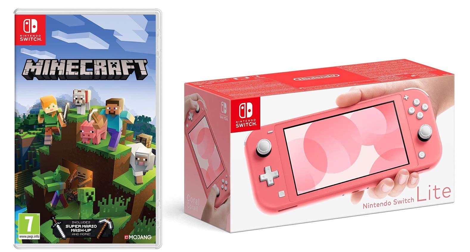 Nintendo Switch Lite Coral Console with Minecraft Game Bundle - Portable Gaming for Travel, Commute & Home Entertainment