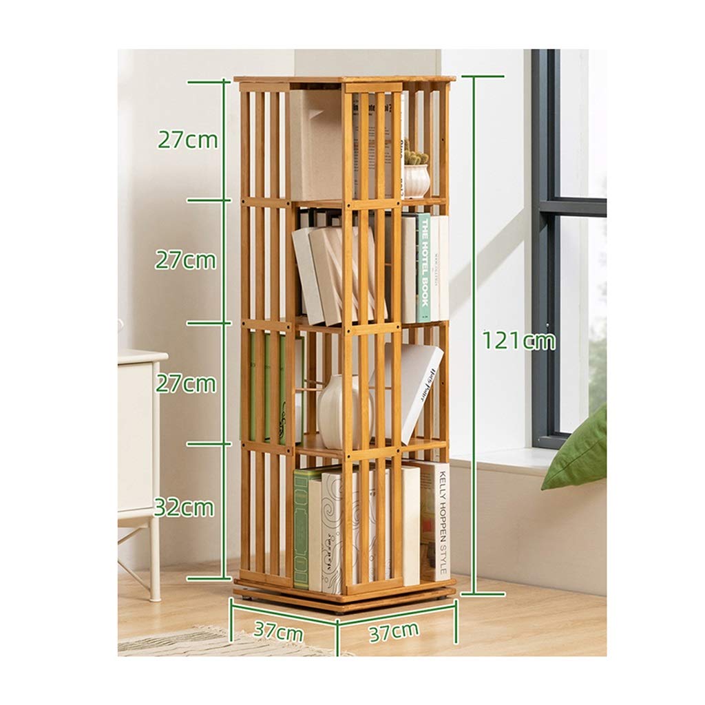 Rotating Wooden Bookshelf for Living Room - Multi-Layer Floor Standing Bookcase for Kids & Adults - Modern Home Office Storage Organizer (37x37x121cm) - Perfect for Nursery, Study Room & Library Organization