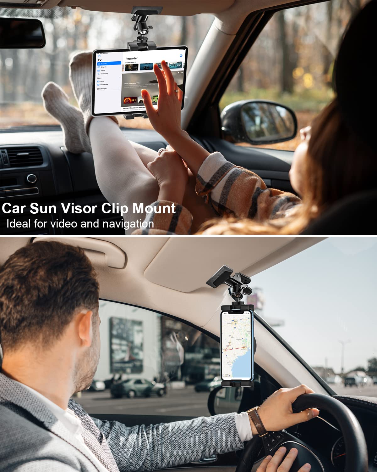 WoleYi Universal Car Sun Visor Tablet Holder - 360° Rotatable Steering Wheel Mount with 1/4