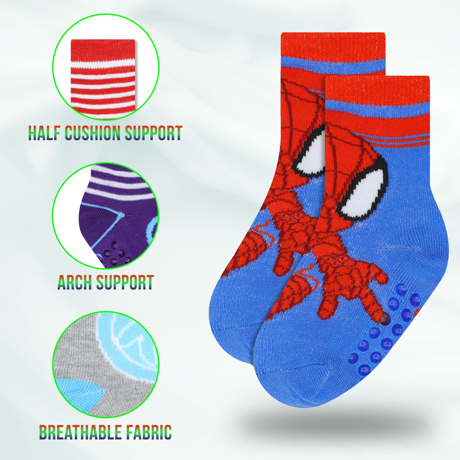 Spider-Man Grip Socks for Toddler Boys - 10 Pack Non-Slip Socks with Superhero Design - Perfect for Playtime, Daycare & Indoor Activities