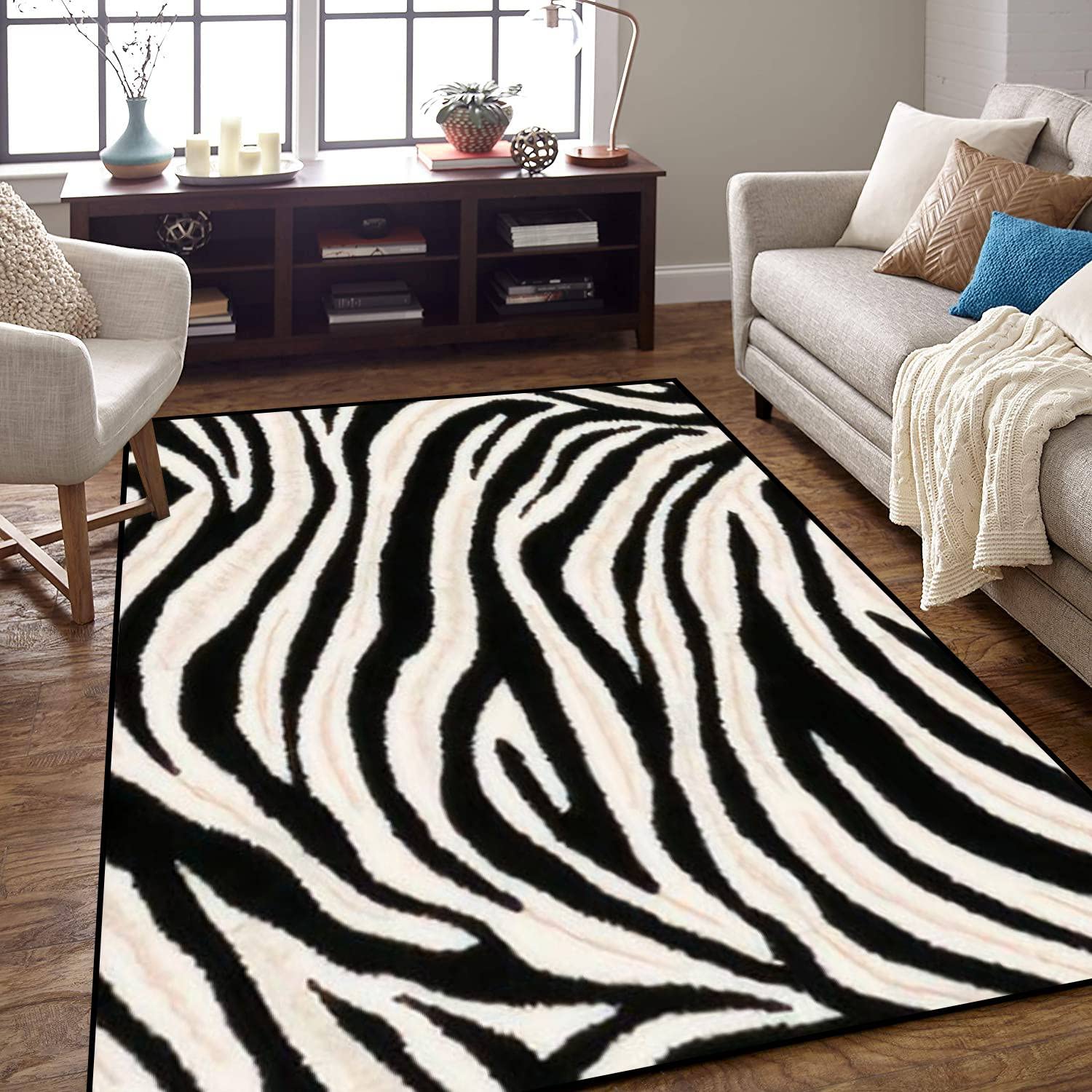 Non-Slip Abstract Zebra Print Area Rug - Indoor/Outdoor Waterproof Carpet for Living Room, Bedroom, Kids Room, Yoga Studio - Perfect as Home Decor, Doormat, Patio Floor Mat and Runner Rug (5x7ft)
