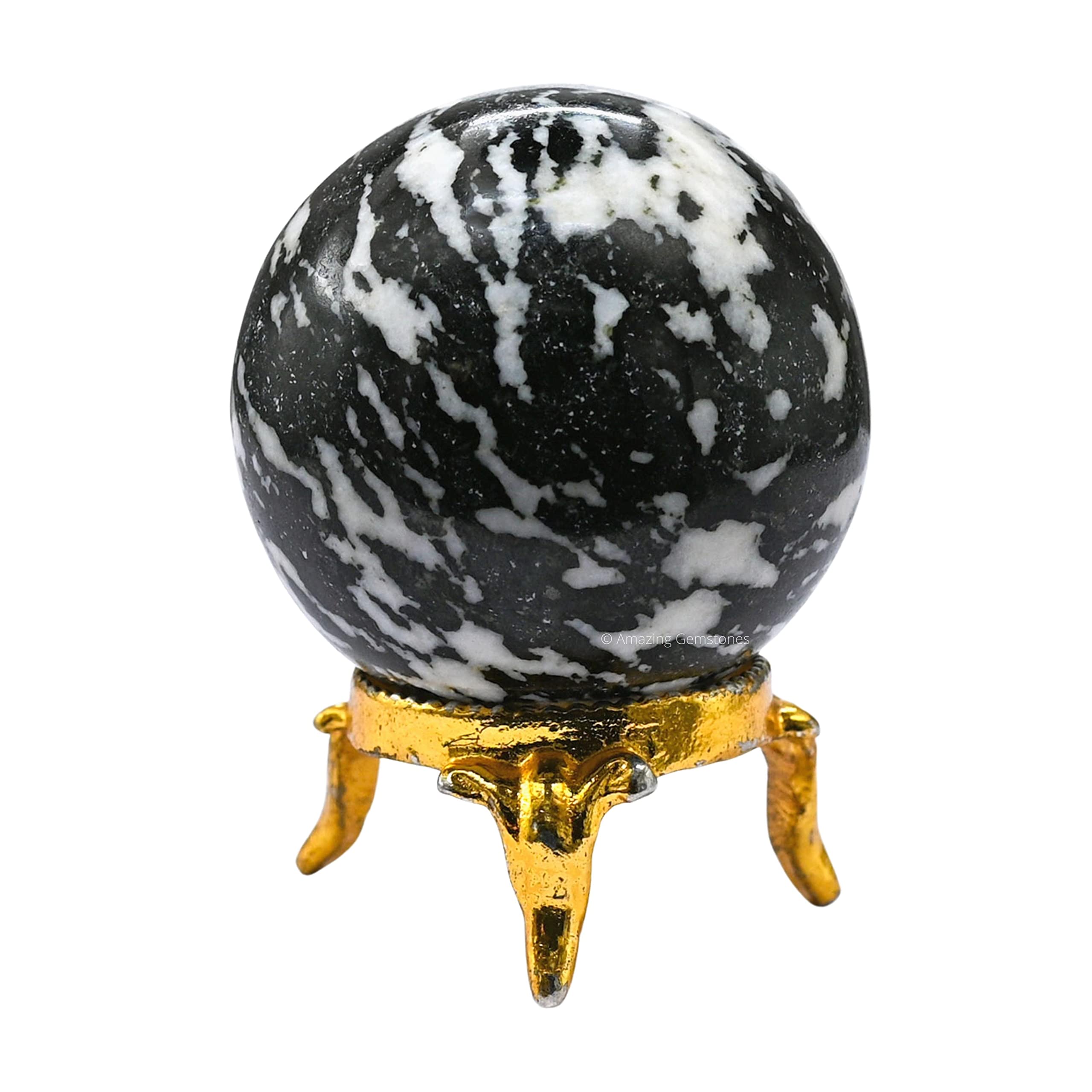 1.5 Inch White & Black Tourmaline Crystal Ball with Wooden Stand - Healing Meditation Sphere for Witchcraft, Reiki, Feng Shui, Home & Office Decoration