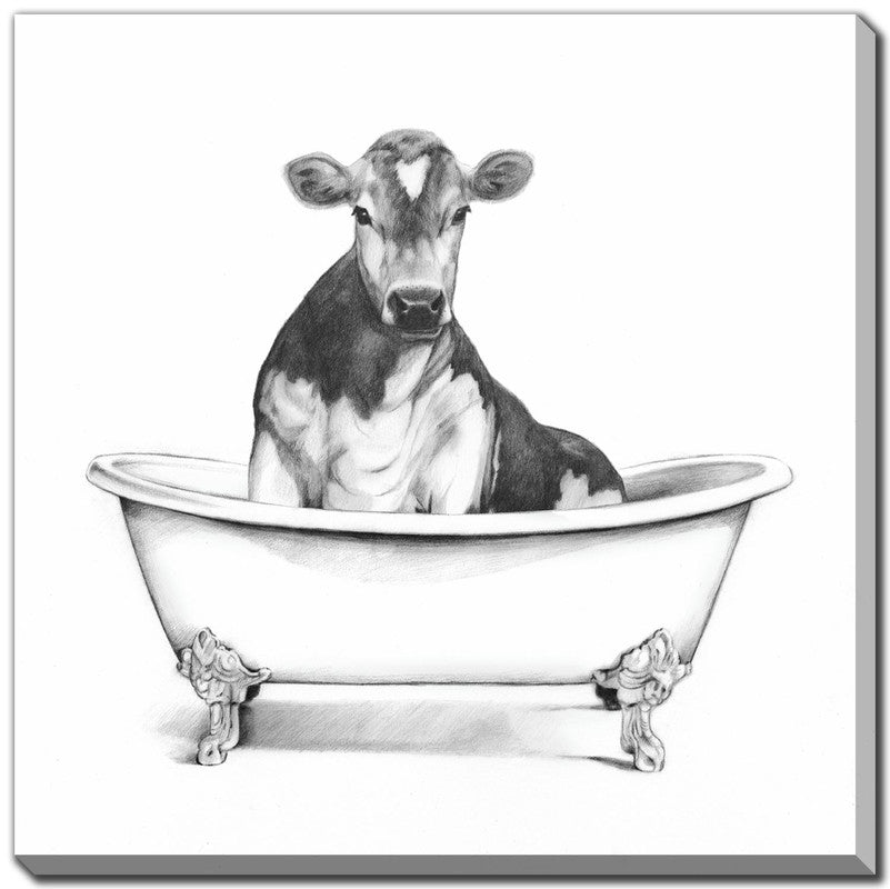 Bathtub Friends VIII Wall Art - White & Black 18x18 Inches - Perfect for Bathroom, Living Room, and Nursery Decor