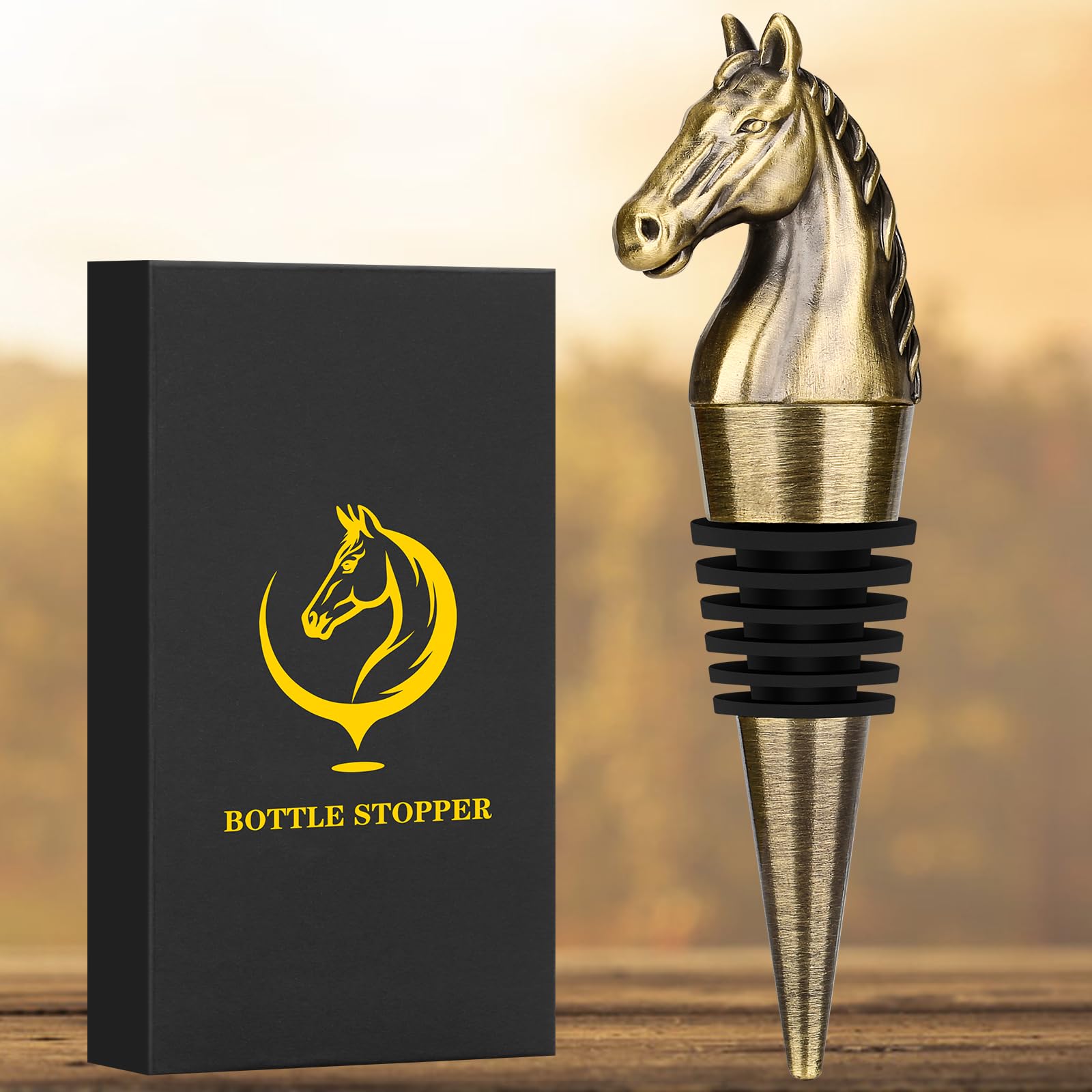 Premium Bronze Horse Head Wine Stopper - Elegant Wine Bottle Stopper for Champagne & Liquor - Unique Birthday Gift for Men & Women (Includes Gift Box) - Perfect for Wine Lovers, Housewarming Parties & Holiday Gifts