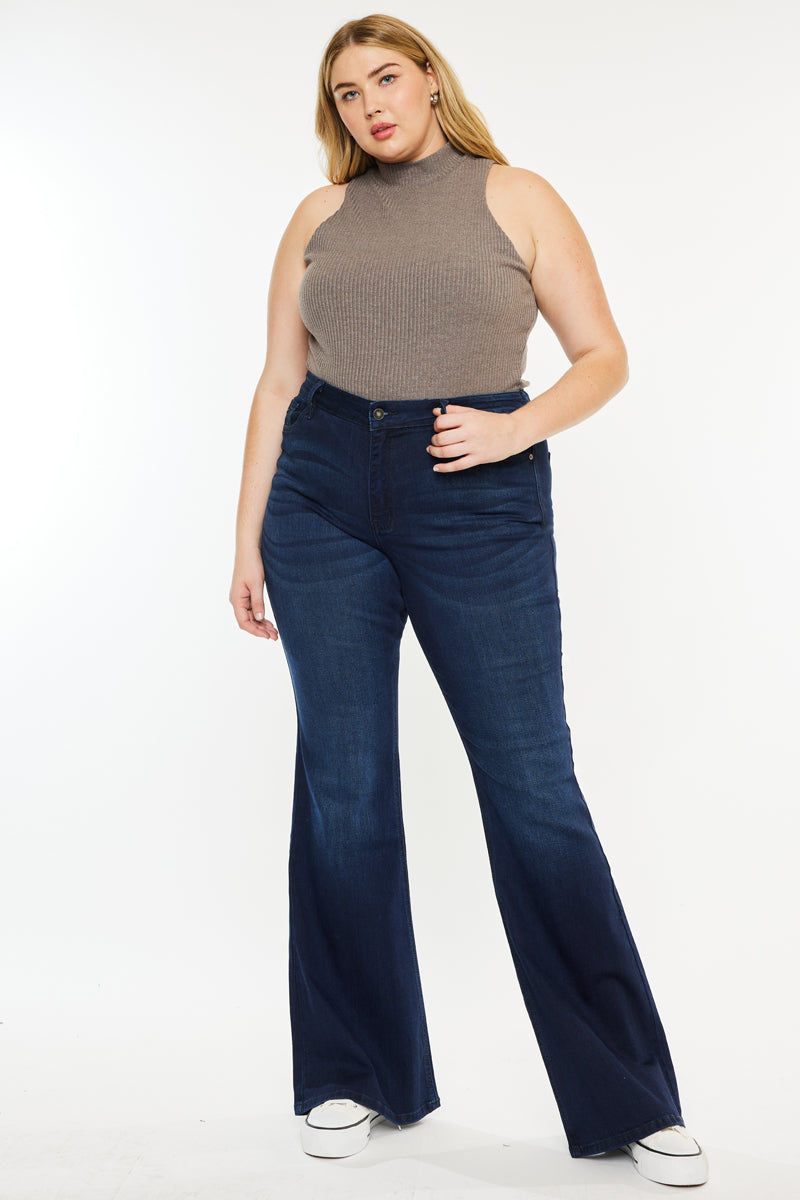 Anna Mid Rise Flare Jeans for Women - Plus Size Stretch Denim Pants with Comfortable Fit - Perfect for Casual Wear, Office and Date Nights
