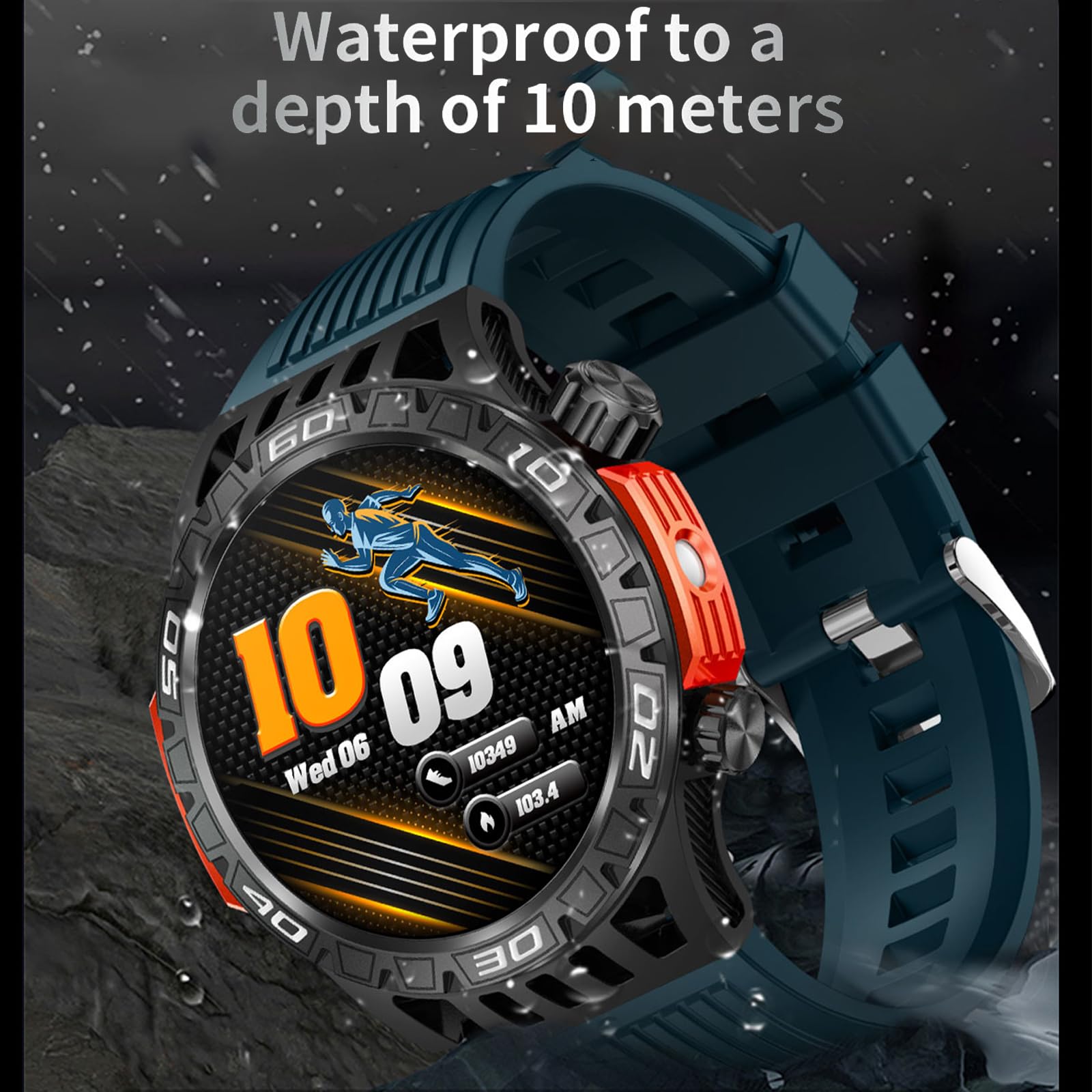 Yihou Smart Watch for Men - Fitness Tracker with Heart Rate Monitor, Sleep Tracking, Waterproof, Military Design, Long Battery Life - Compatible with Android & iOS (Orange) - Perfect for Outdoor Activities, Workouts & Daily Health Monitoring