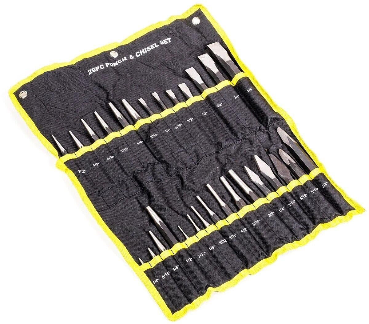 29-Piece Cold Chisel Set - Automotive Punch & Chisel Tool Kit for Metalworking, Woodworking & DIY Projects - Heavy Duty Steel Construction for Professional Use