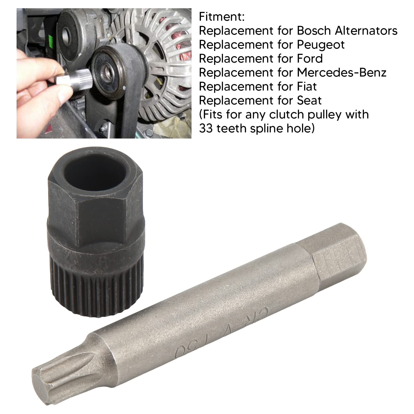 30mm Spline 33 Teeth Alternator Pulley Puller Kit with 75mm Impact Proof Sleeve Removal Tool - Durable Car Repair Tool for Alternator Replacement & Maintenance | Perfect for DIY Mechanics & Professional Auto Shops