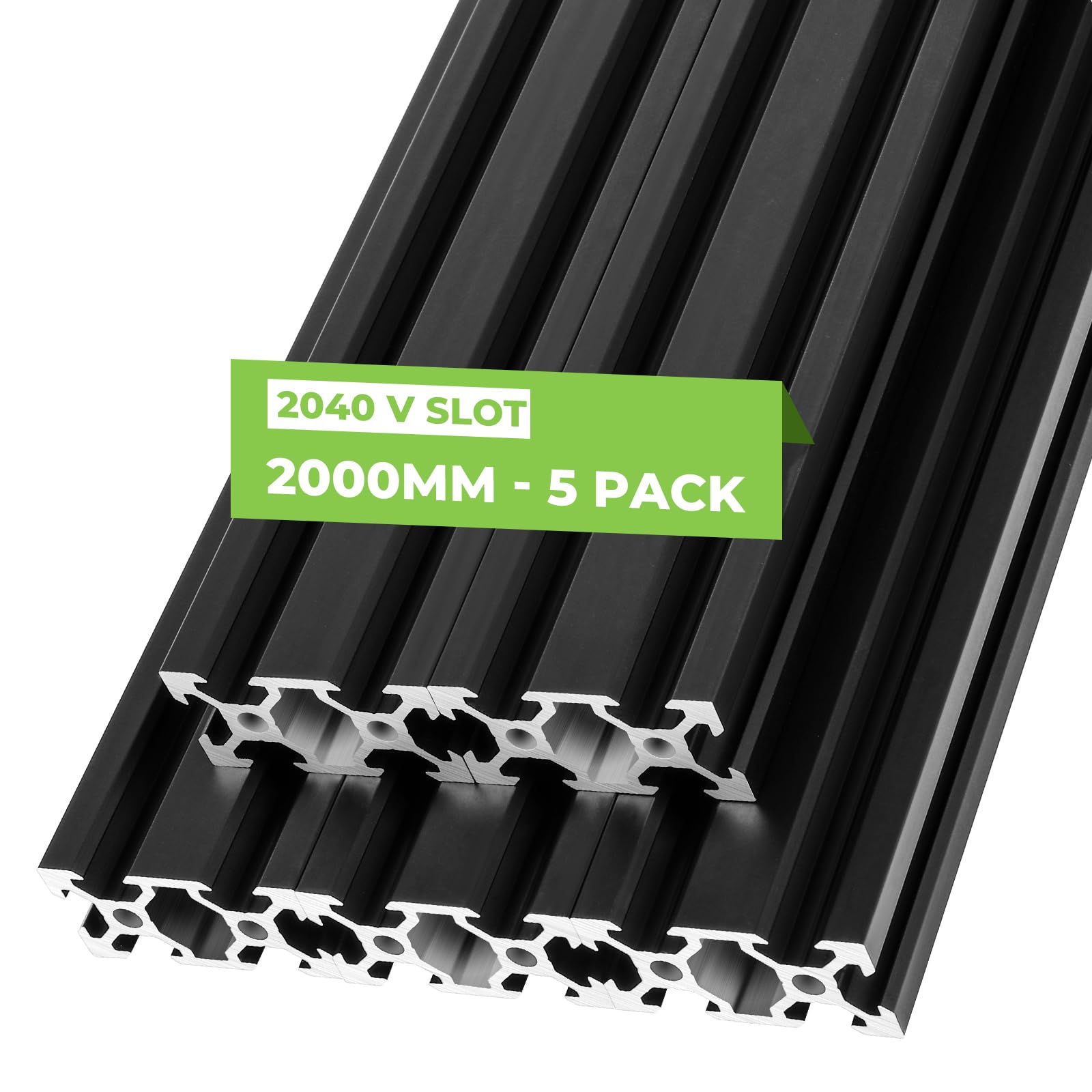 2040 Aluminum Extrusion V-Slot Linear Rail - 5pcs 2000mm Black Anodized European Standard for 3D Printer, CNC Engraving Machine, Workbench & DIY Projects | Durable & Precise for Professional & Hobbyist Use