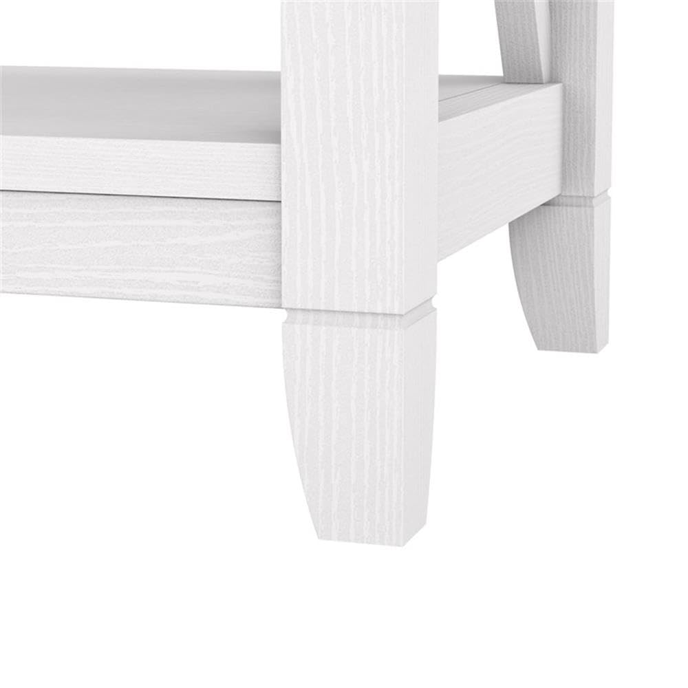 BOWERY HILL White Farmhouse End Table with Storage - Rustic Engineered Wood Nightstand for Living Room, Bedroom & Home Decor
