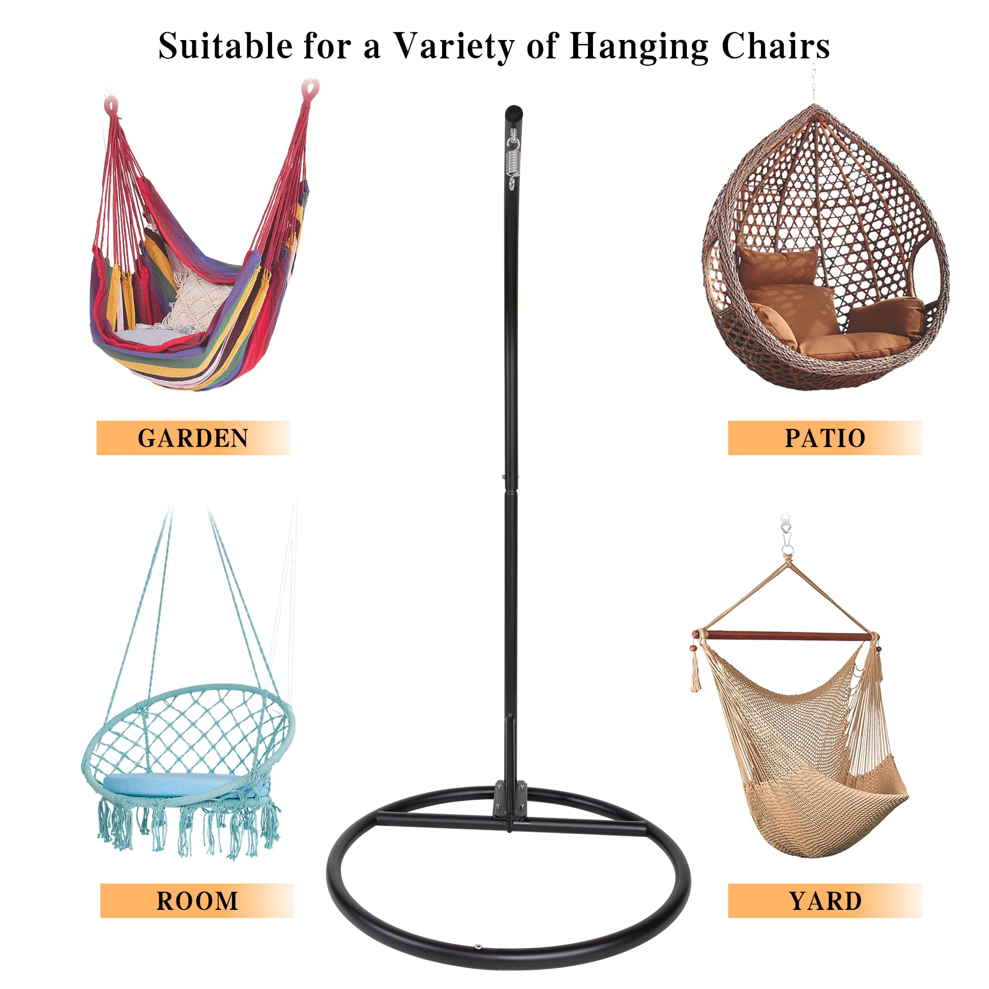 Heavy Duty Powder Coated Round Base Hammock Stand for Indoor & Outdoor Use - Durable Hanging Stand for Hammock Chairs (Black) | Perfect for Patio, Garden, Backyard Relaxation & Porch Swing