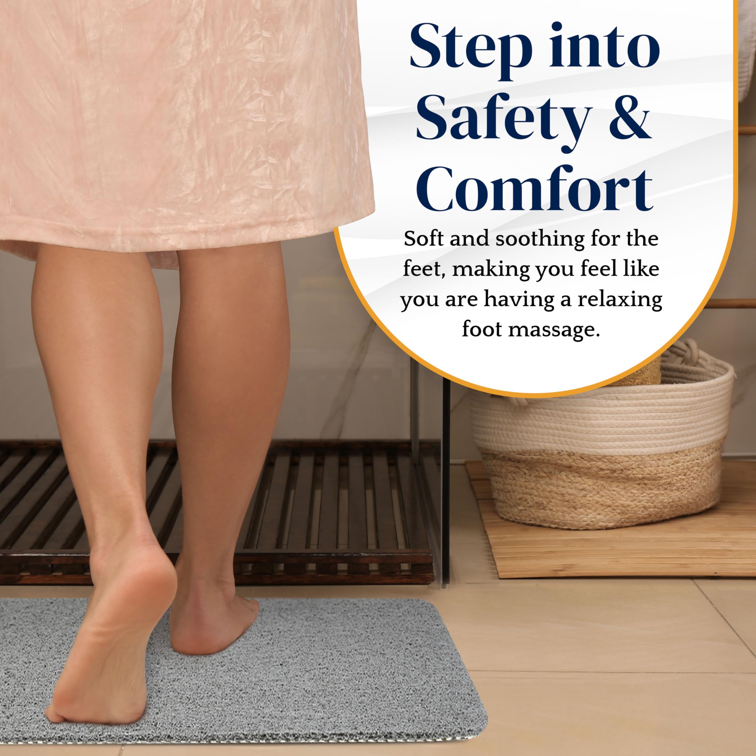 Non-Slip Soft Shower Bath Mat - Anti-Mold Quick-Dry PVC Loofah Style (60x40cm) - Washable Grey Bathroom Mat for Wet Floors - Perfect for Bathrooms, Showers & Spa Areas