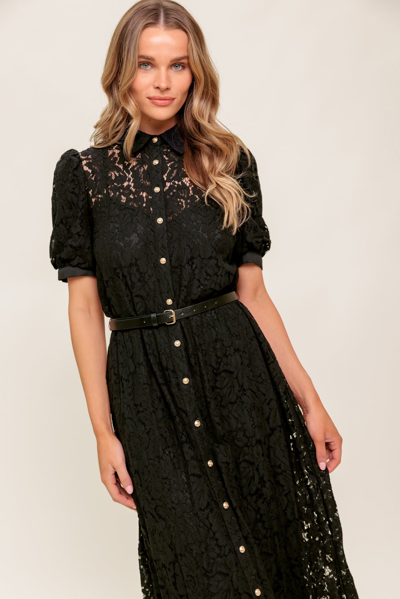 LUKA Lace Shirt Dress for Women - Elegant Floral Lace Tunic Dress with Long Sleeves | Perfect for Office, Party, Wedding & Special Occasions